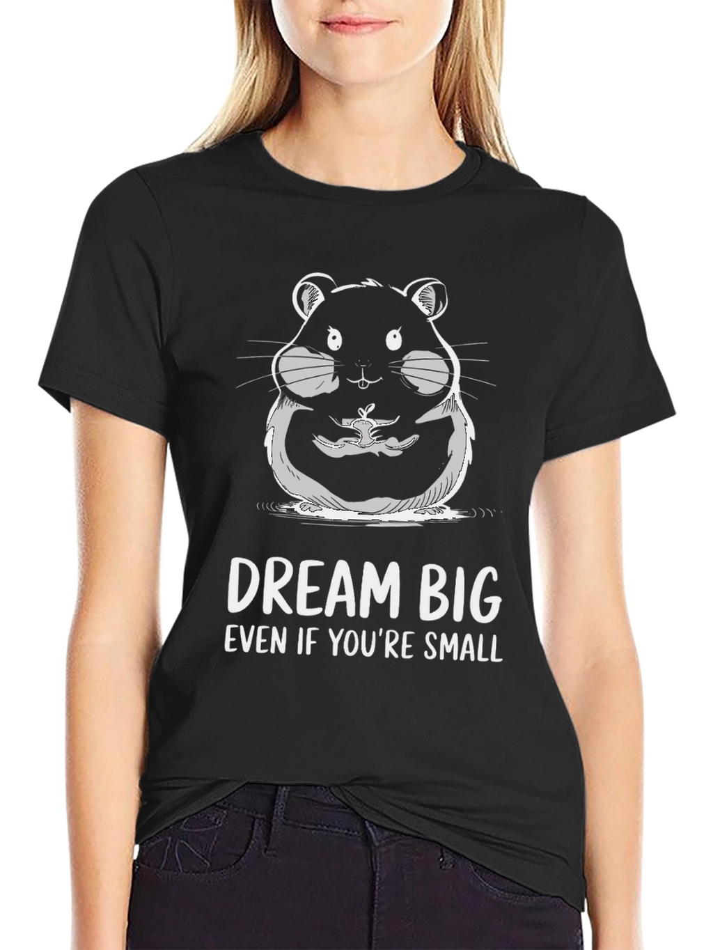 Dream Big Hamster Graphic Black T-Shirt