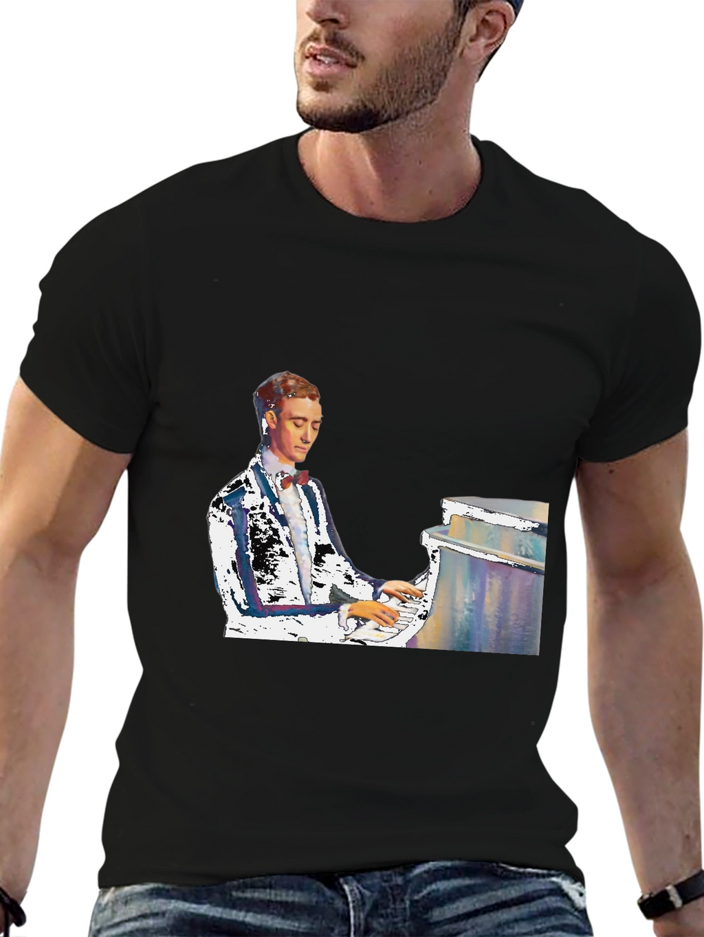 Piano Man Graphic Tee - Black Cotton T-Shirt