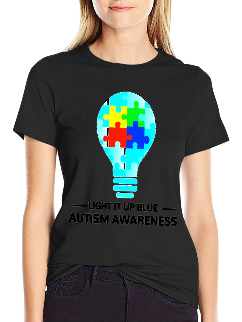Autism Awareness Light Bulb Graphic Tee - Black