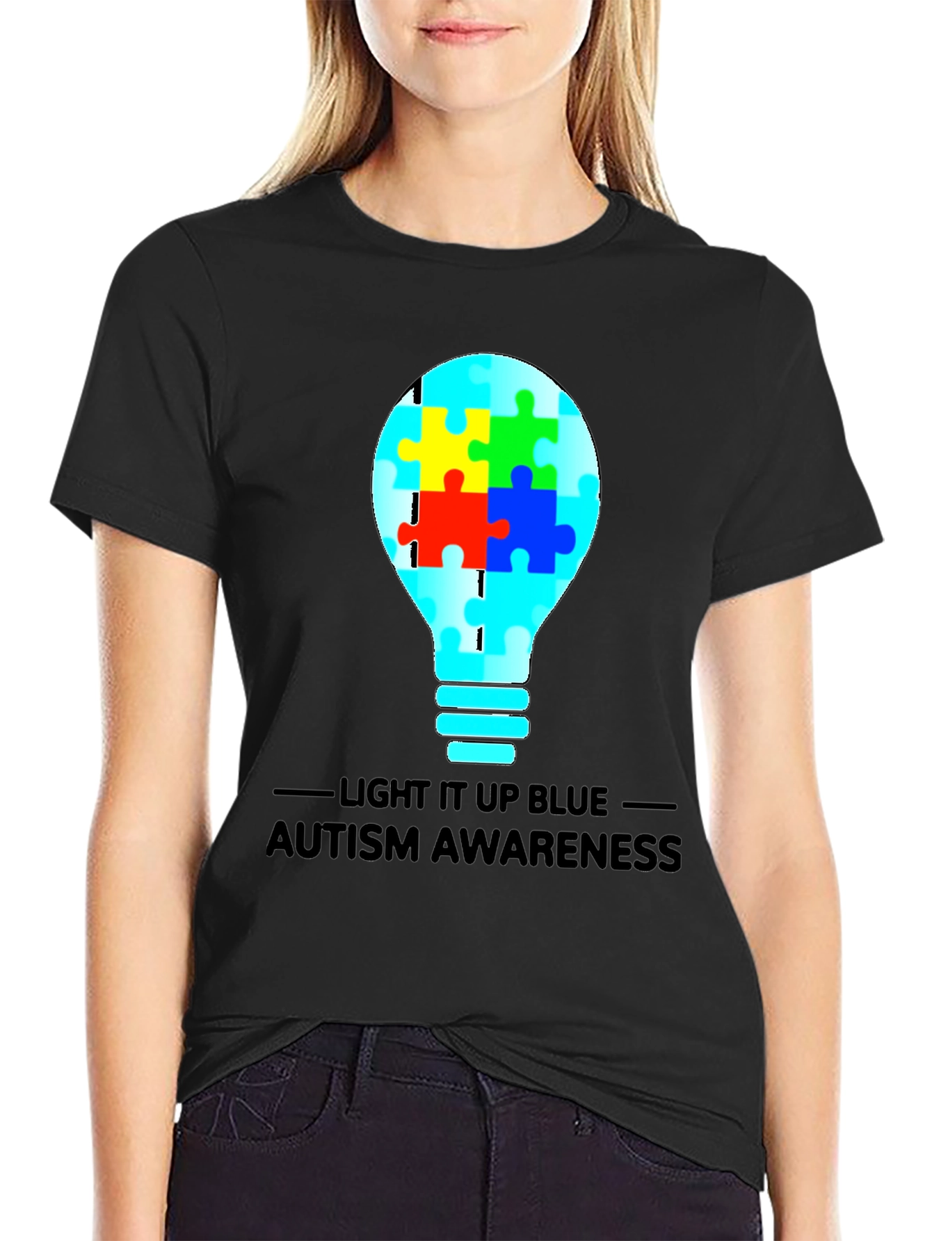 Autism Awareness Light Bulb Graphic Tee - Black