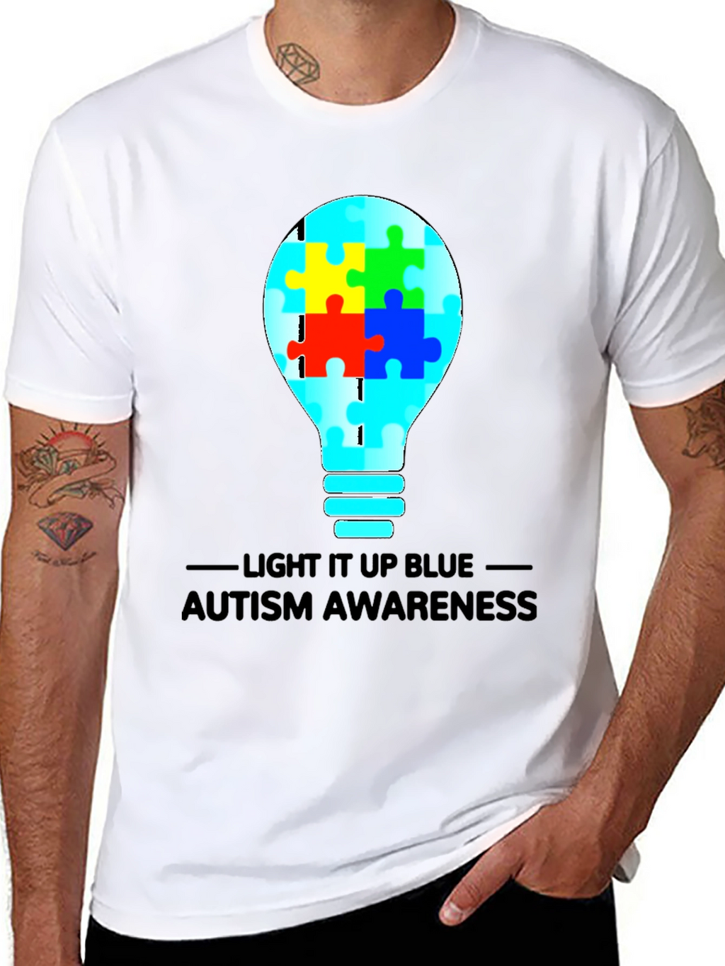 Autism Awareness Light Bulb Graphic Tee - Black