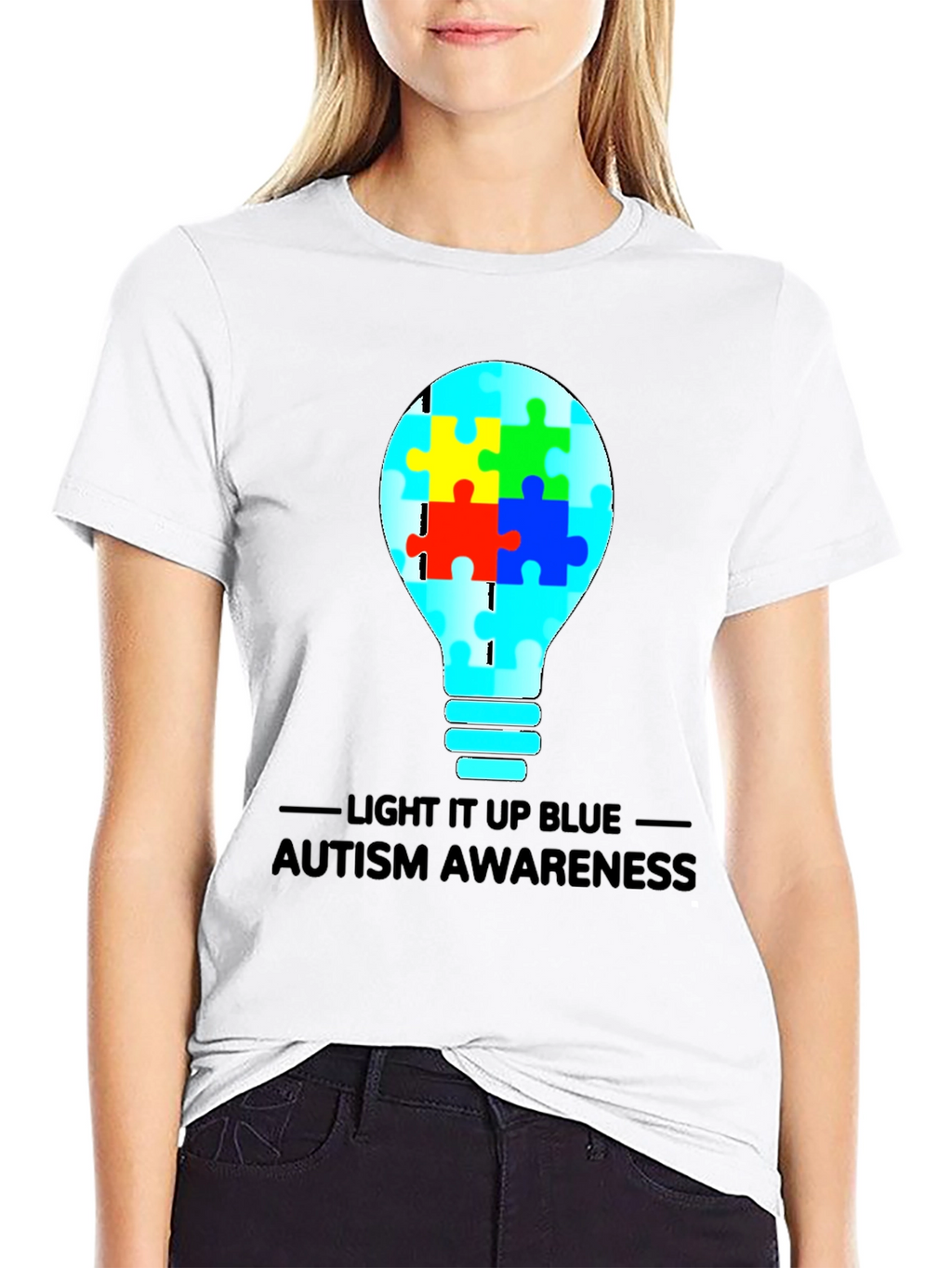 Autism Awareness Light Bulb Graphic Tee - Black
