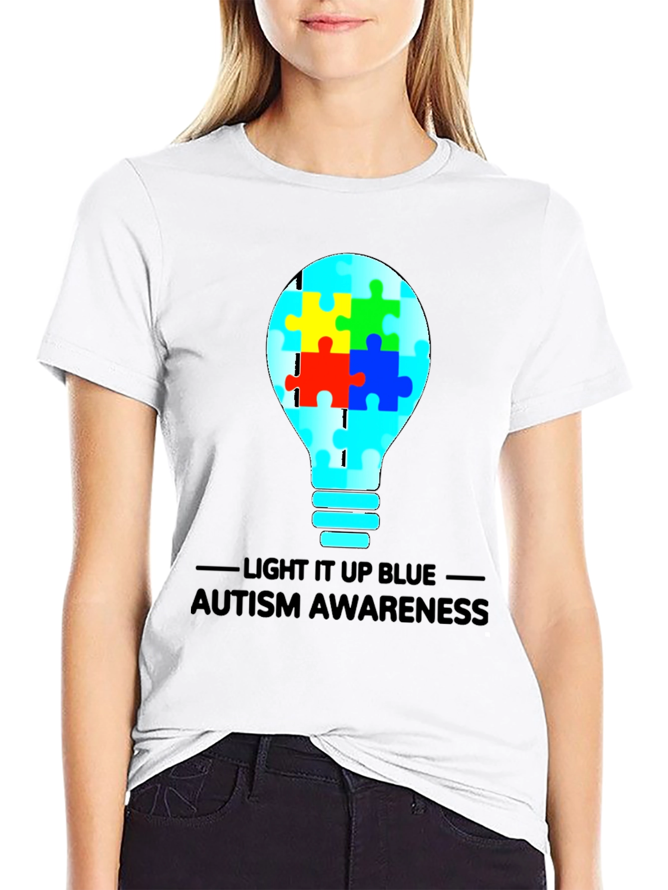 Autism Awareness Light Bulb Graphic Tee - Black