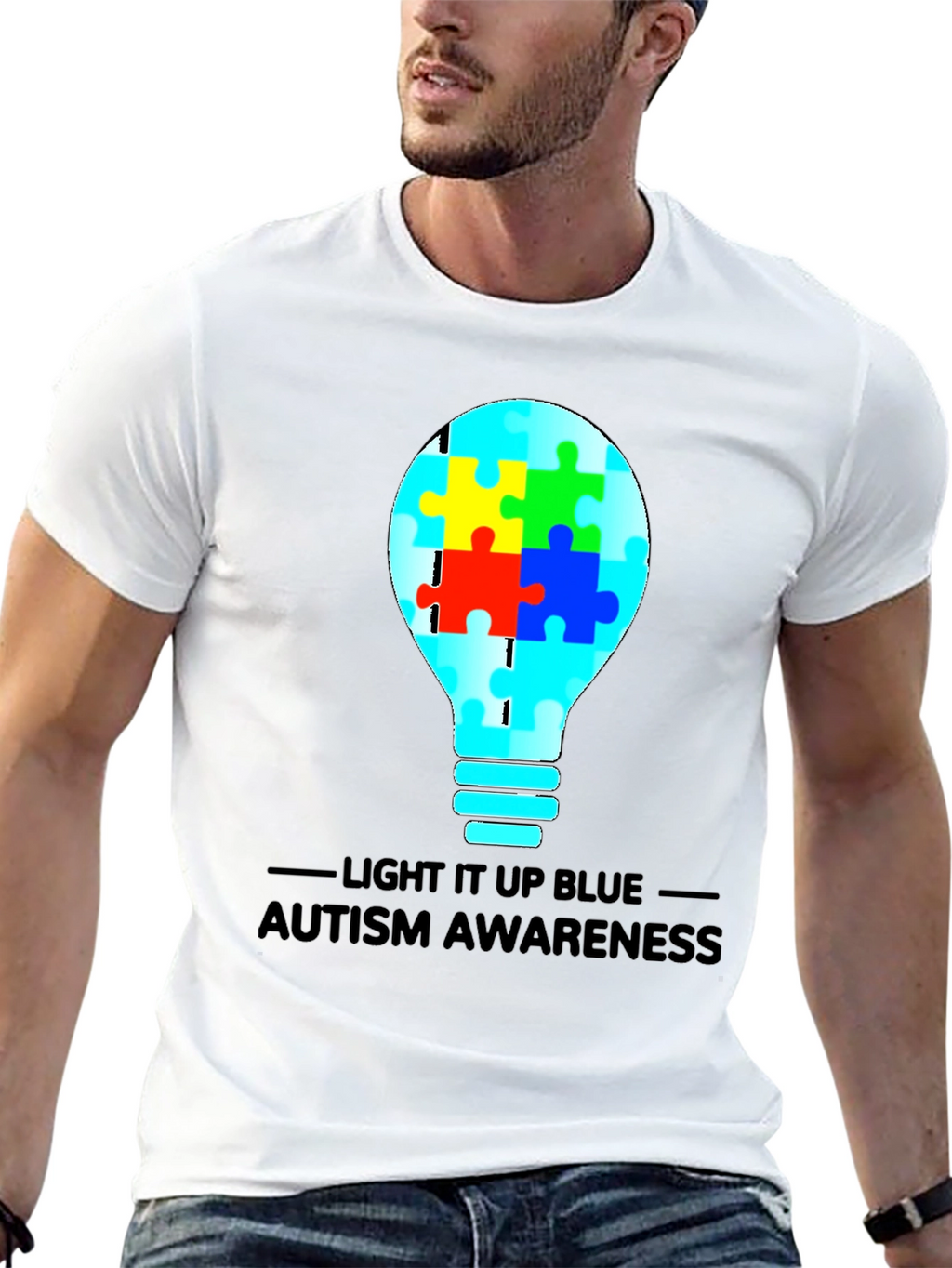 Autism Awareness Light Bulb Graphic Tee - Black