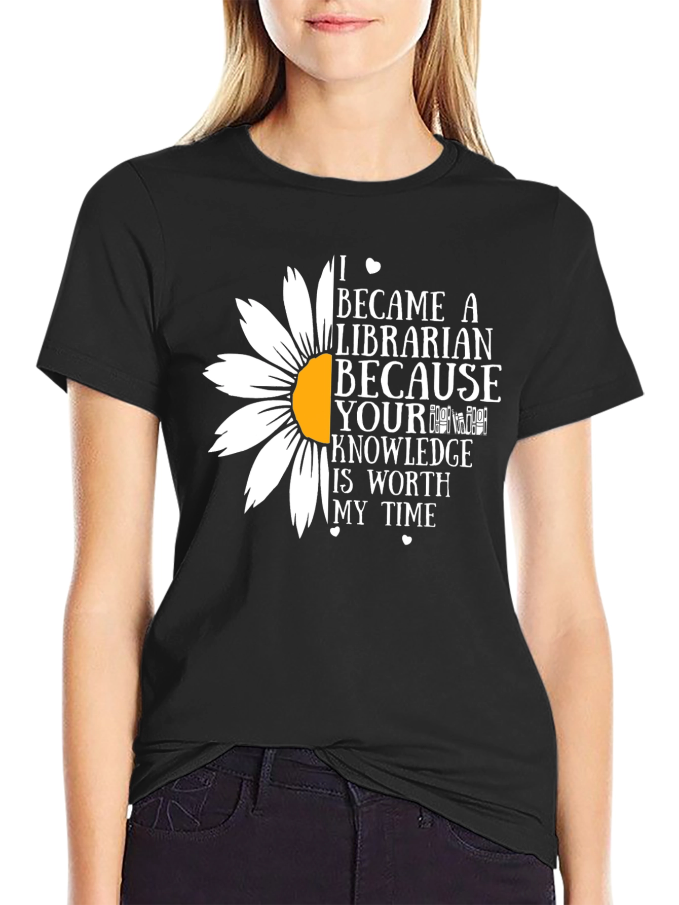 Librarian Daisy Graphic Tee - Knowledge is Worth My Time
