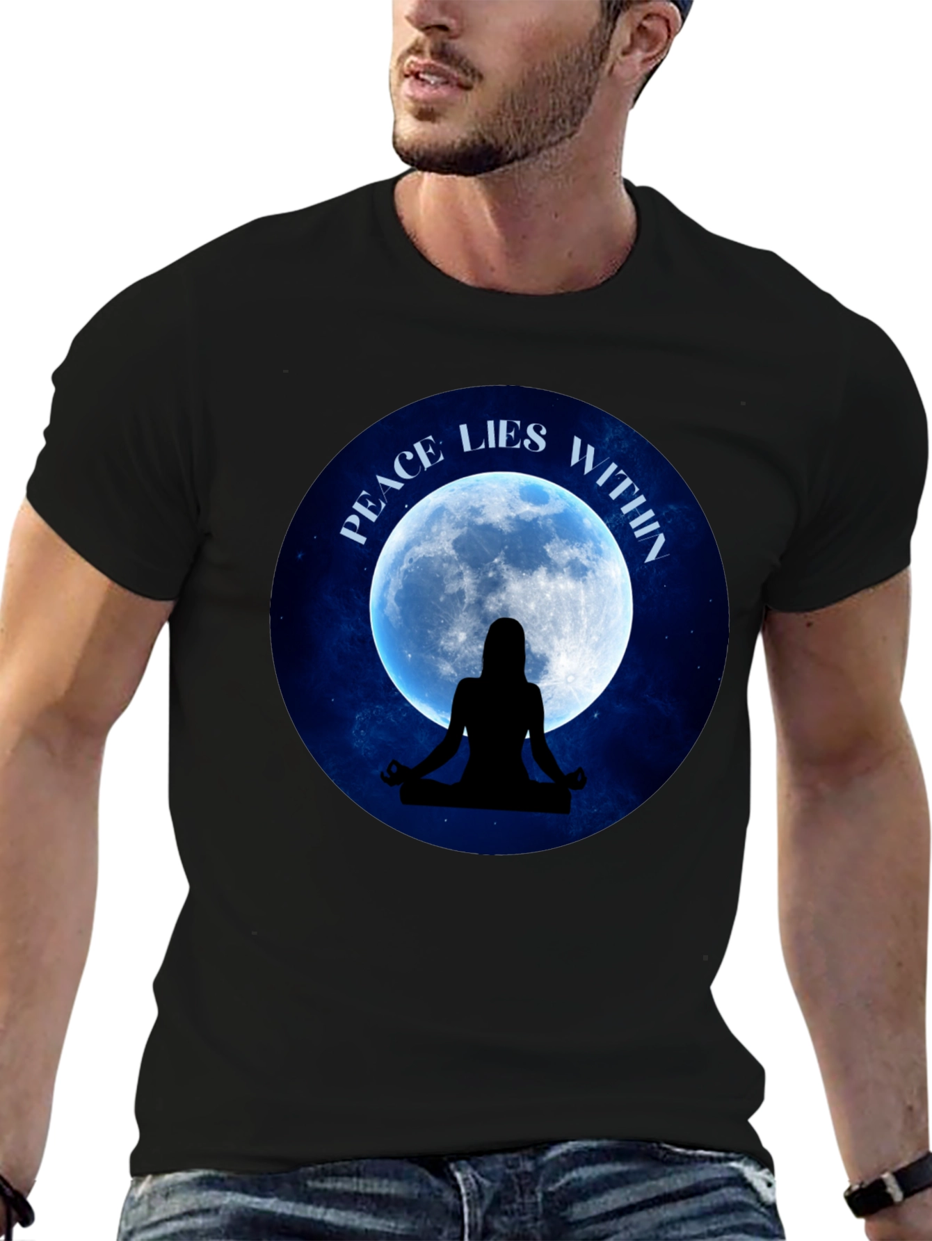 Peace Within T-Shirt - Meditating Silhouette Moon Graphic Tee