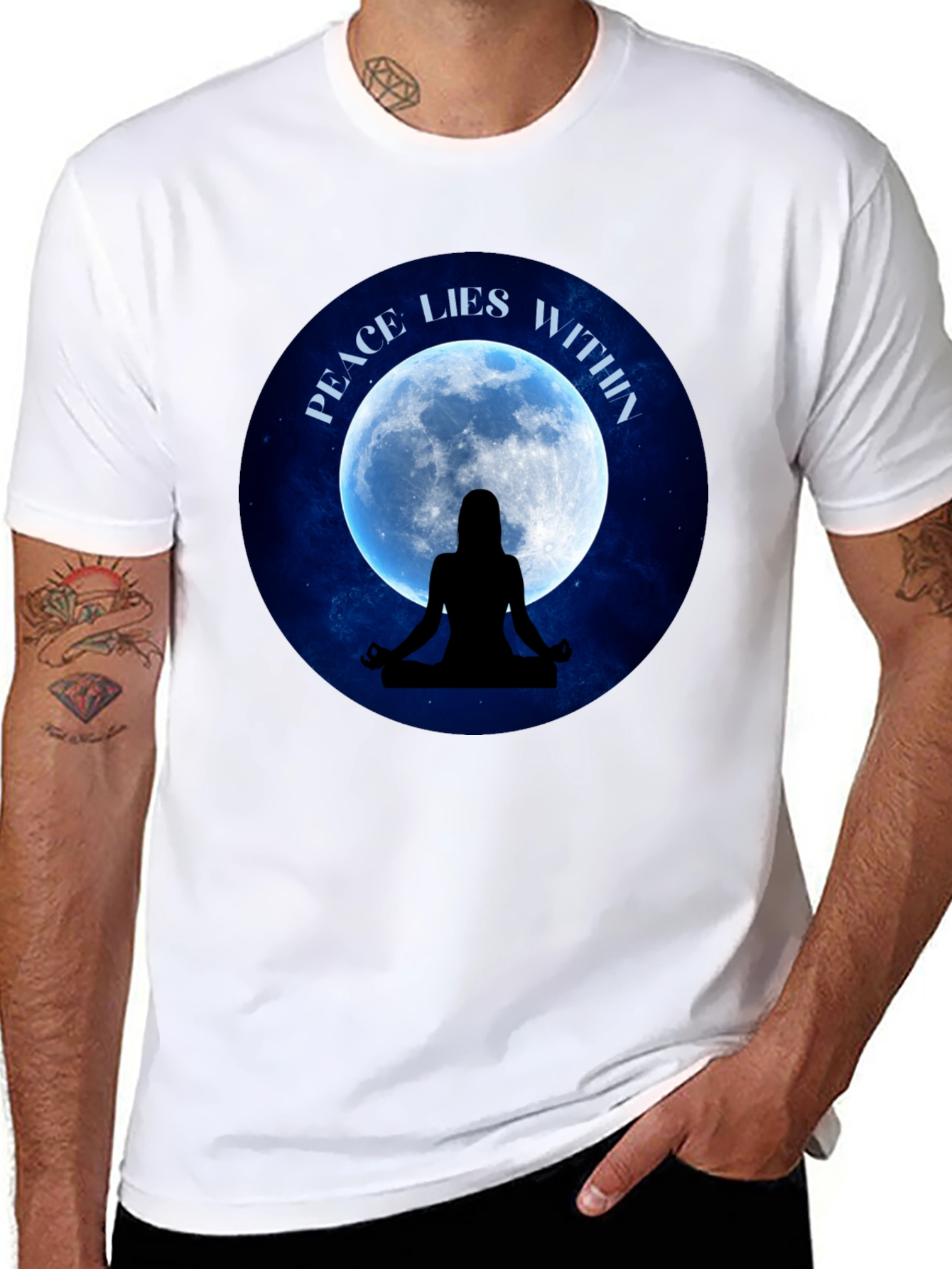 Peace Within T-Shirt - Meditating Silhouette Moon Graphic Tee