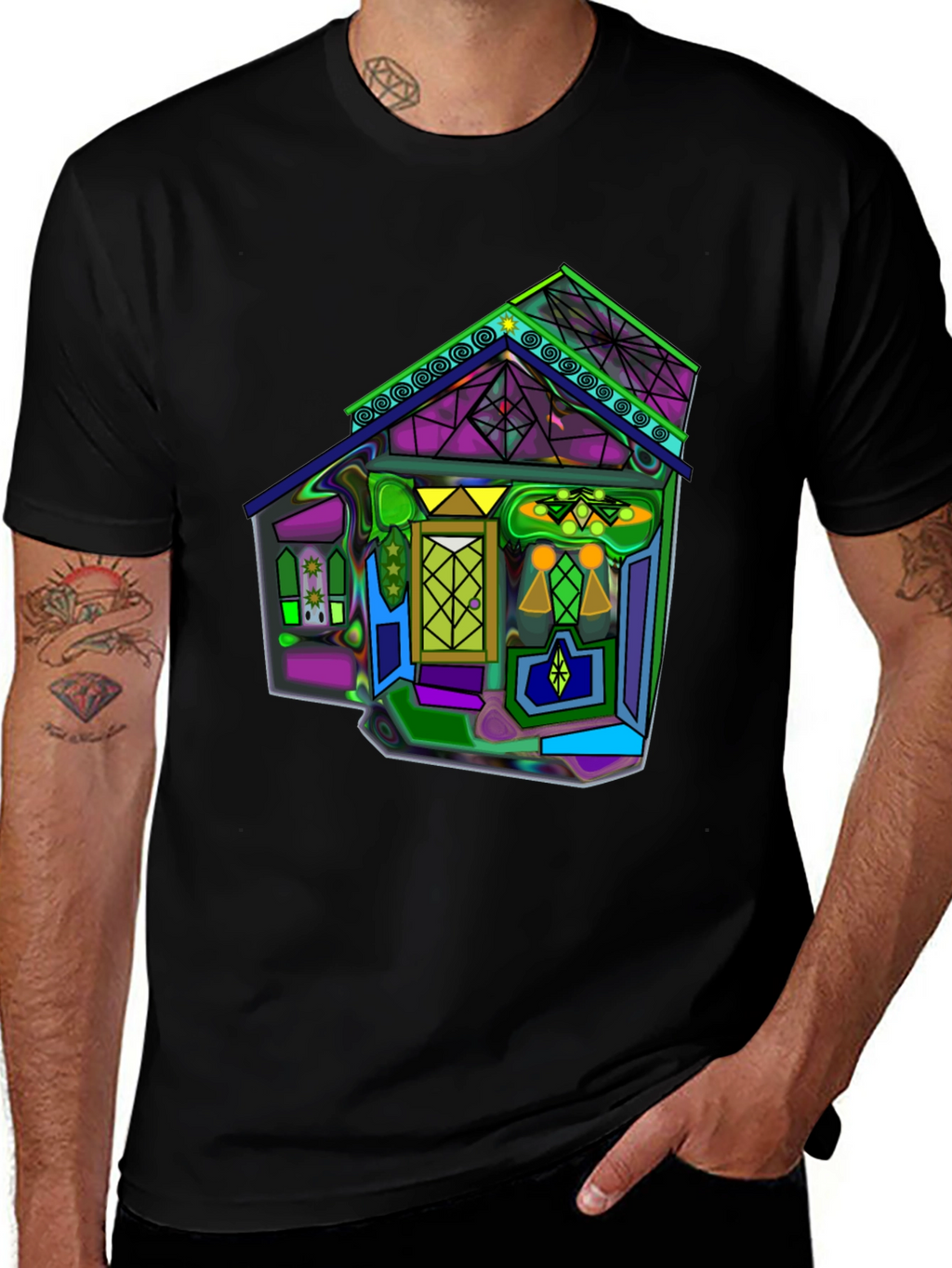 Vivid Geometric House Graphic T-Shirt
