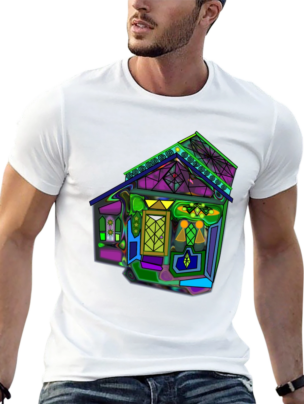 Vivid Geometric House Graphic T-Shirt