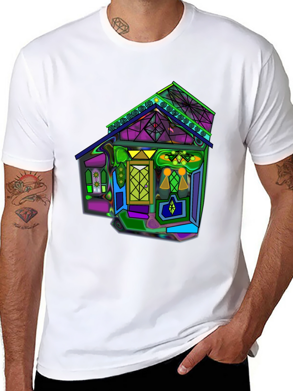 Vivid Geometric House Graphic T-Shirt