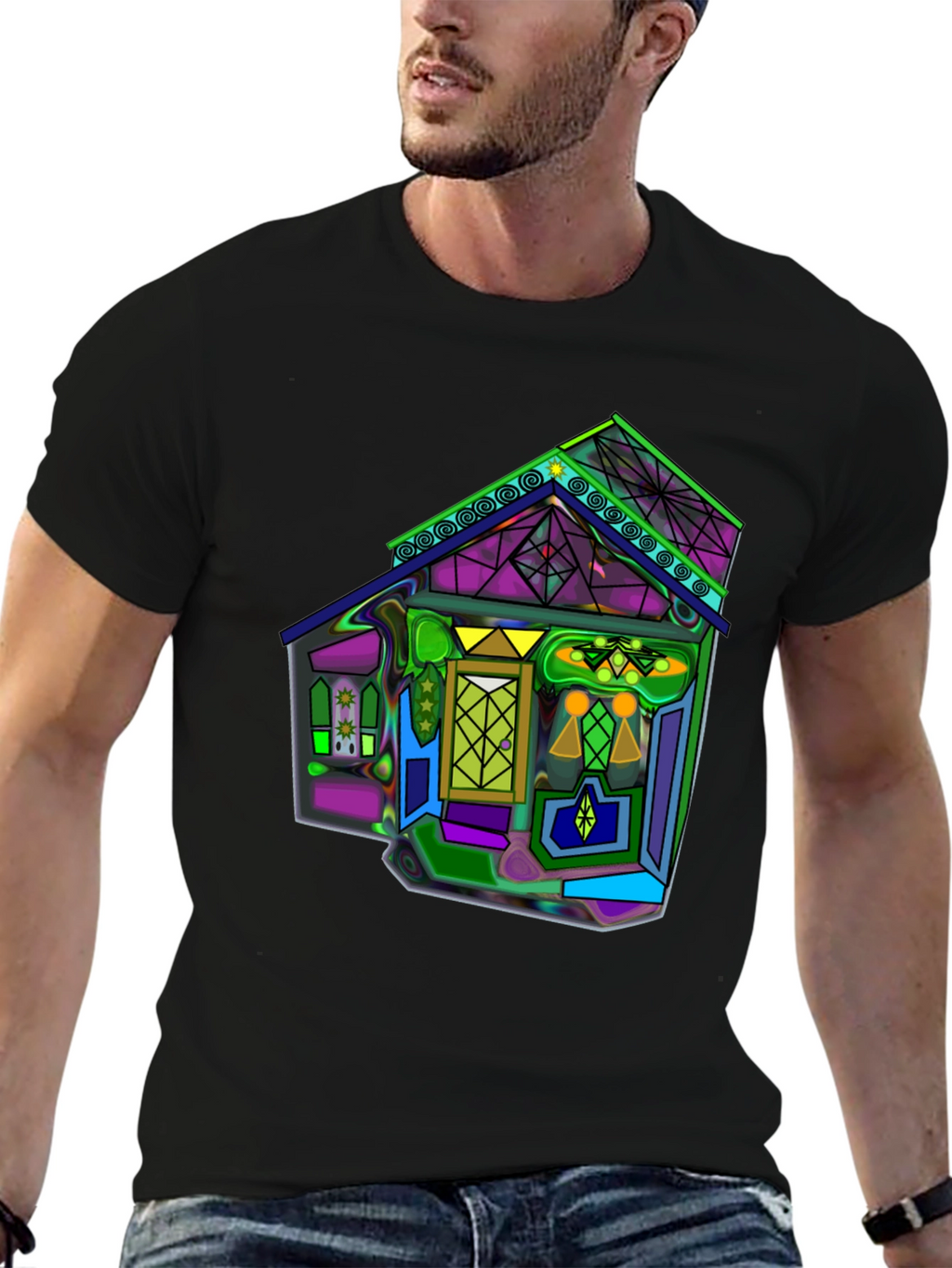 Vivid Geometric House Graphic T-Shirt