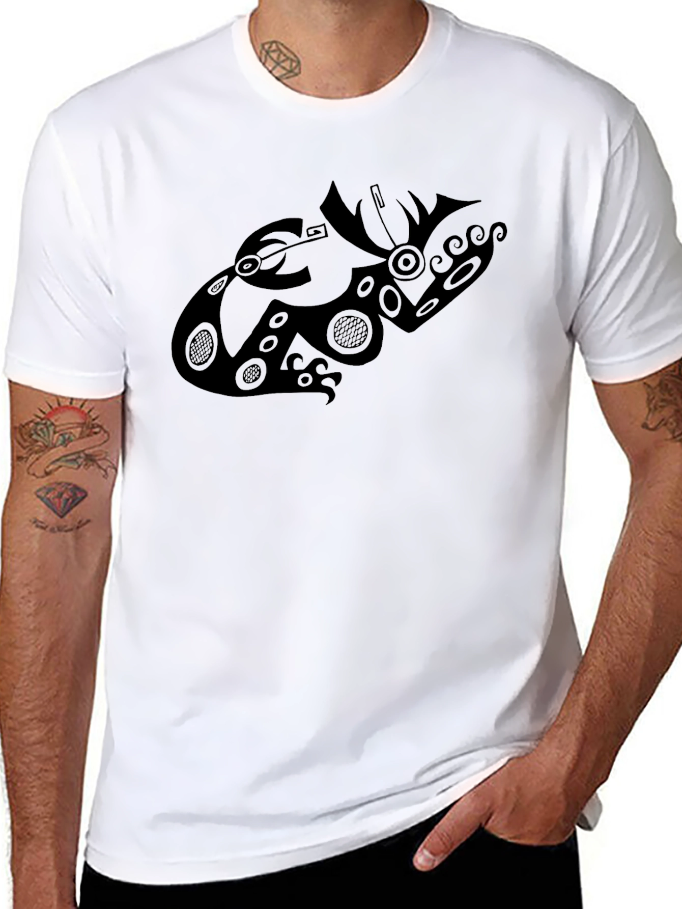 Black T-Shirt with Abstract Tribal Design