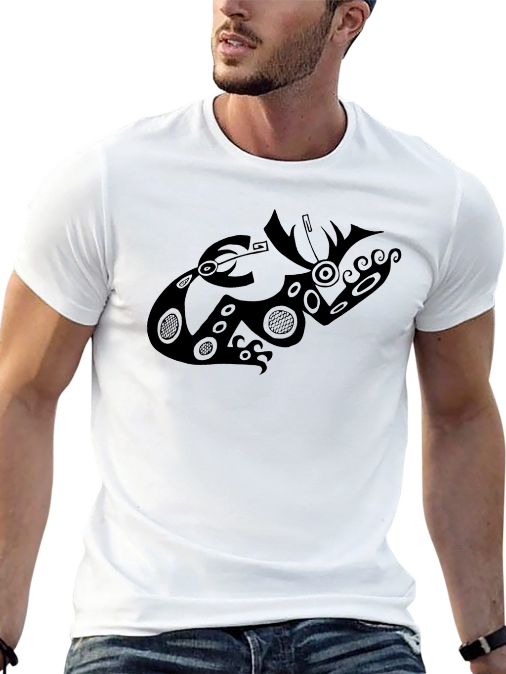 Black T-Shirt with Abstract Tribal Design