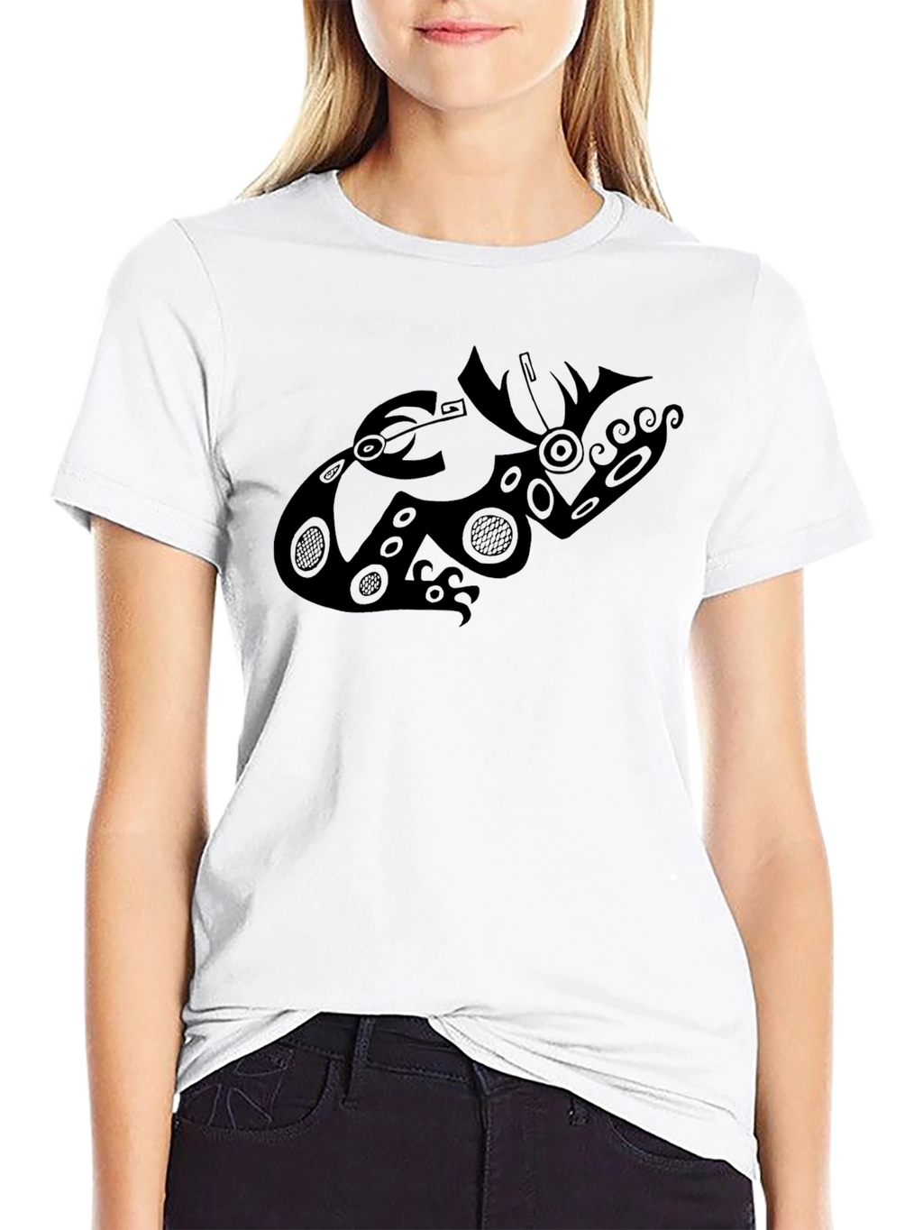 Black T-Shirt with Abstract Tribal Design