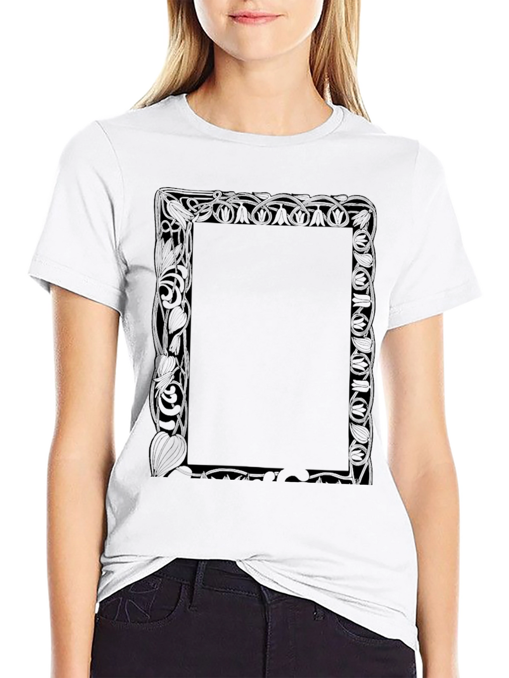 Black Graphic Tee with Decorative Frame