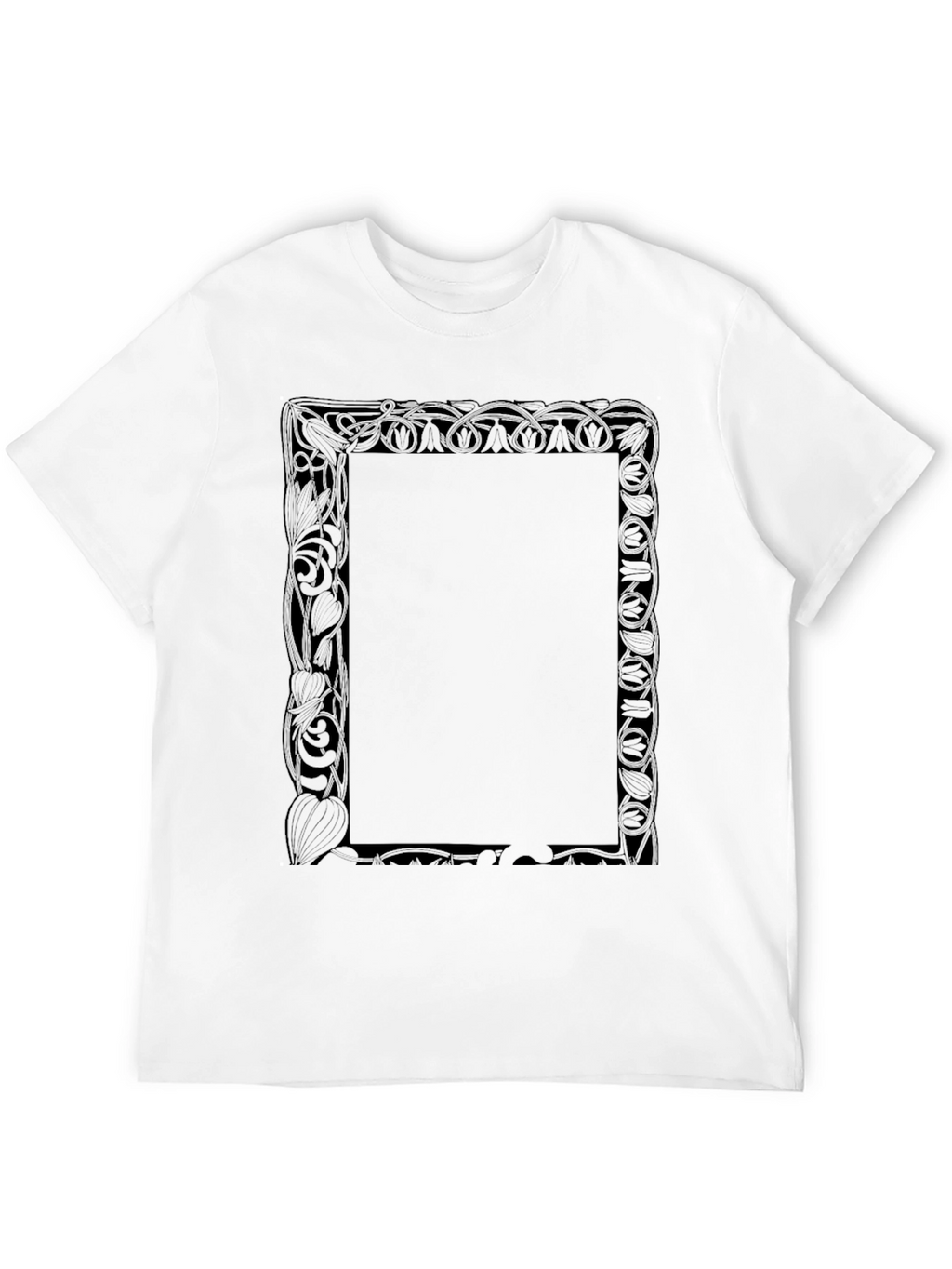 Black Graphic Tee with Decorative Frame