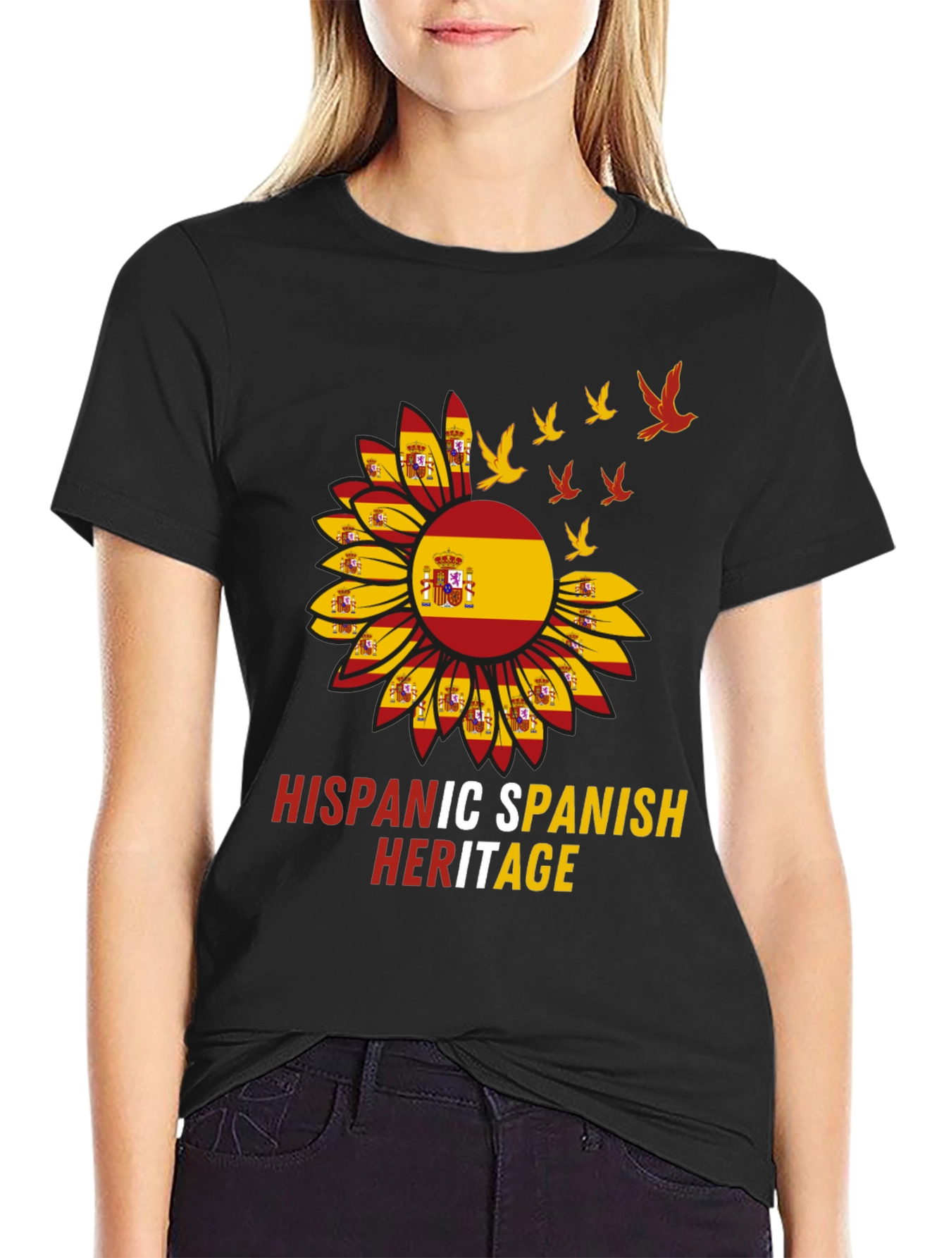 Hispanic Spanish Heritage T-Shirt Sunflower Birds