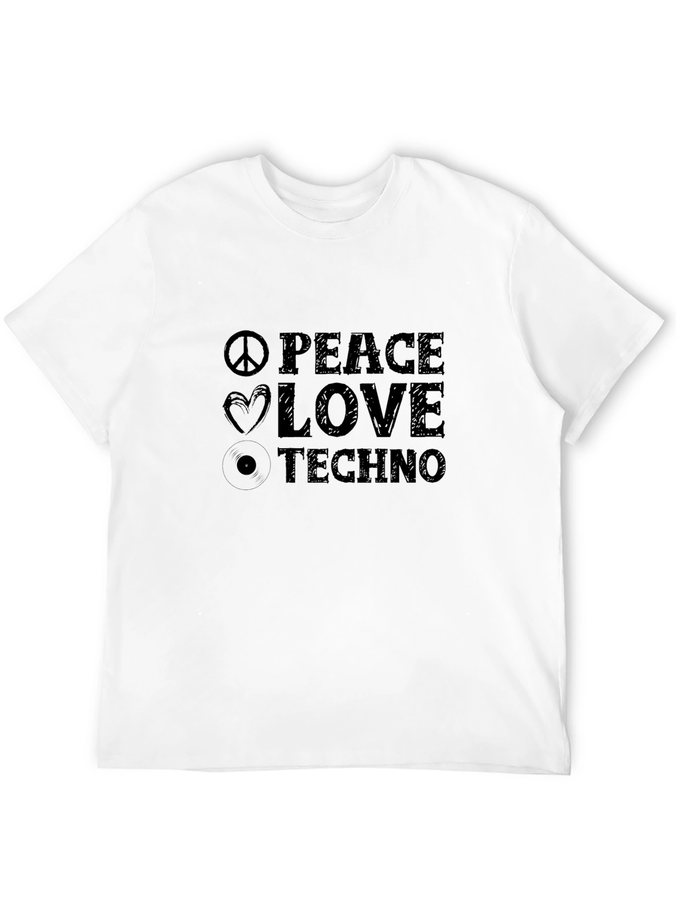 Peace Love Techno Black Graphic T-Shirt