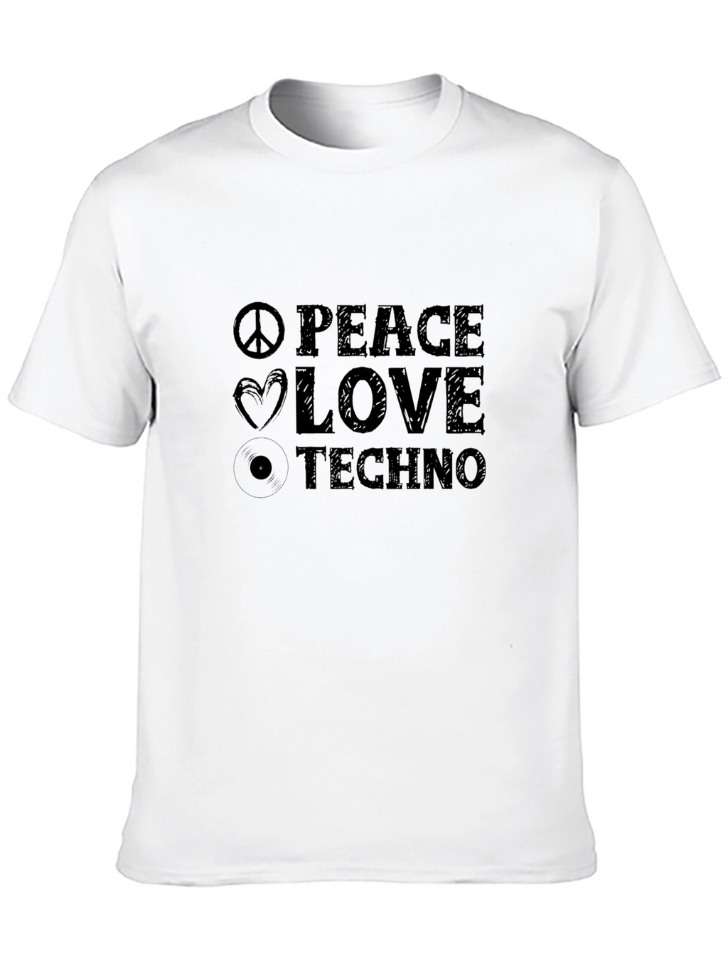 Peace Love Techno Black Graphic T-Shirt