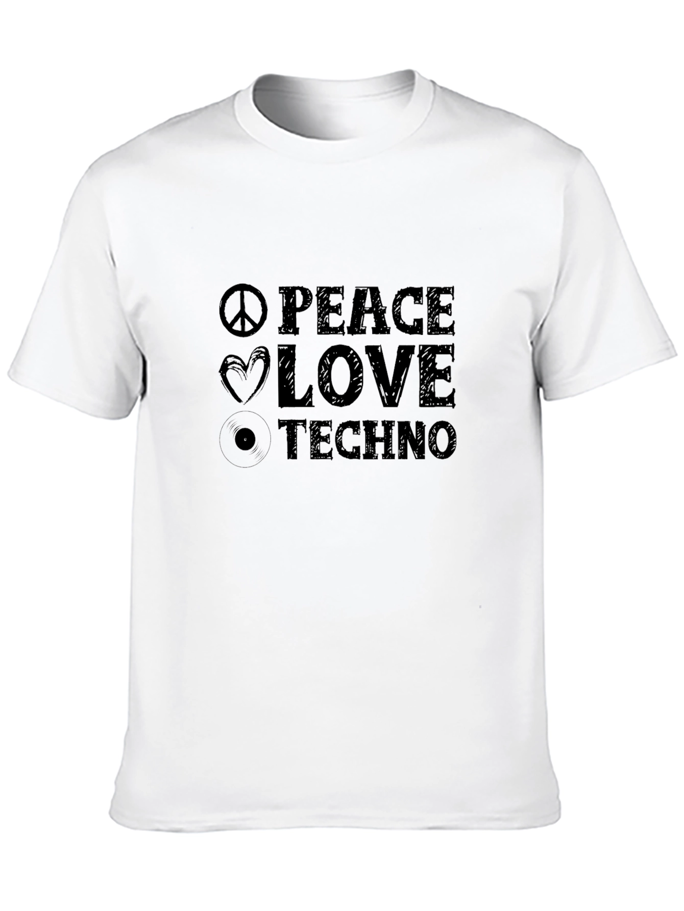 Peace Love Techno Black Graphic T-Shirt