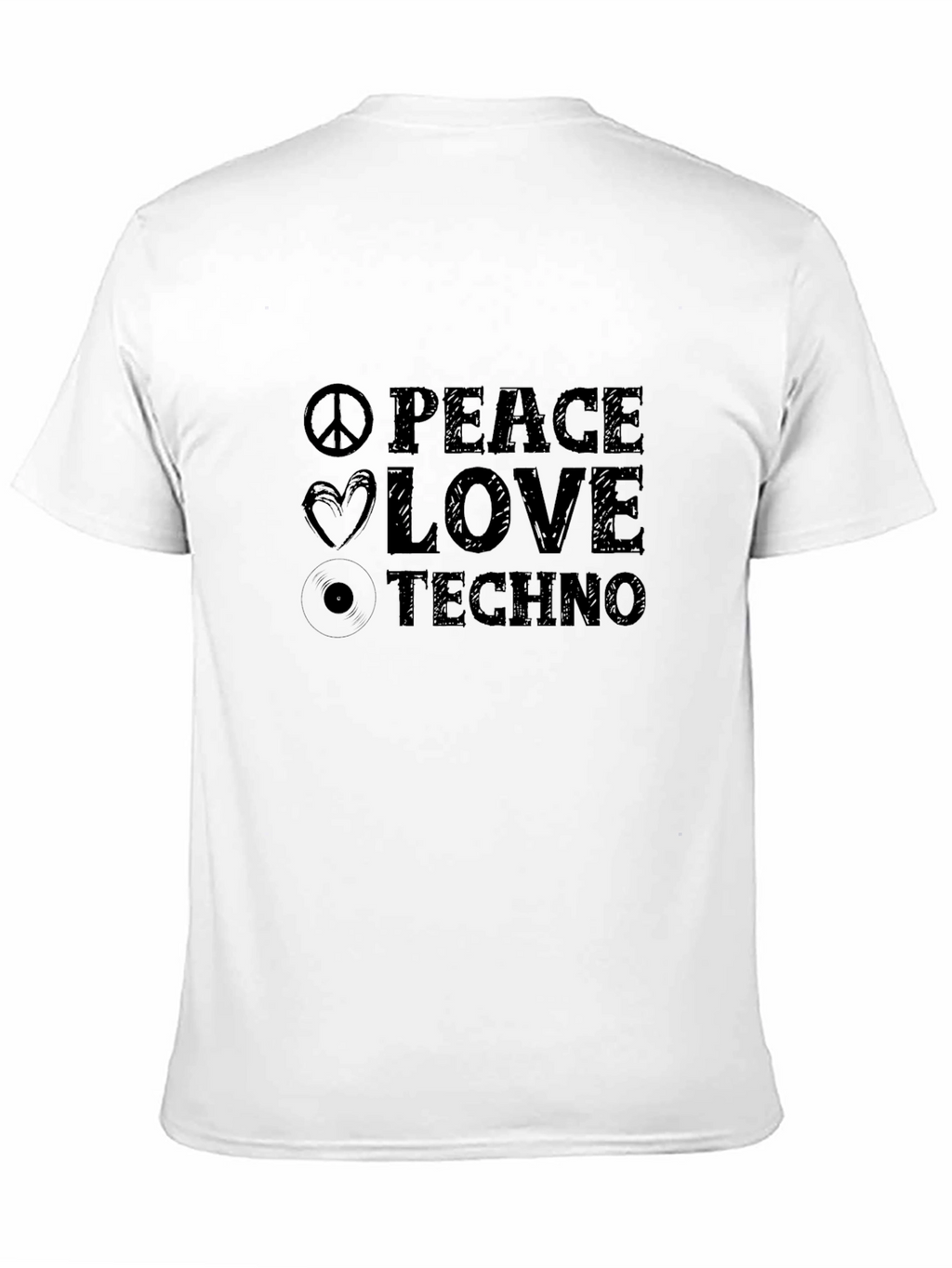 Peace Love Techno Black Graphic T-Shirt