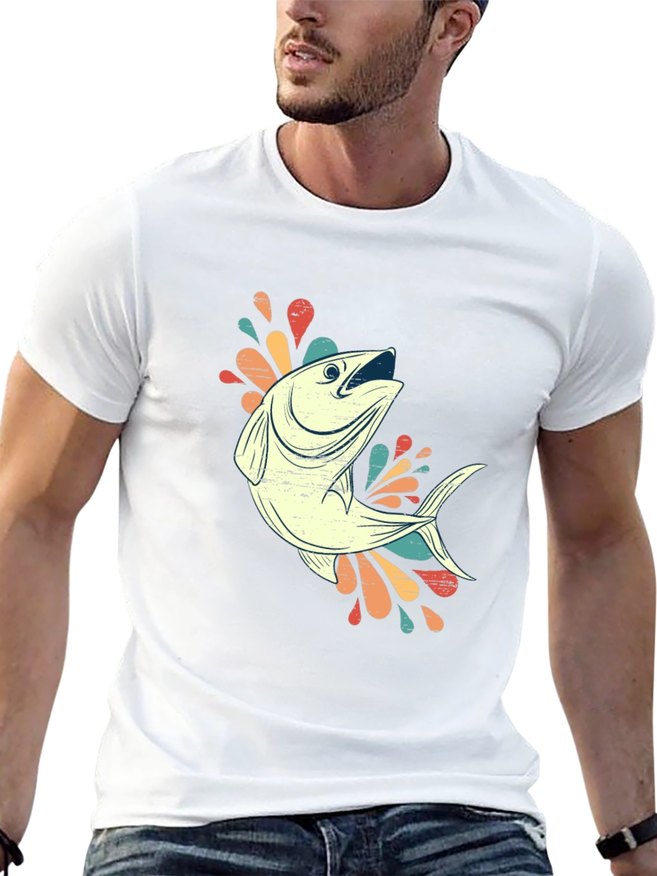 Retro Fishing Tee - Black Cotton Blend