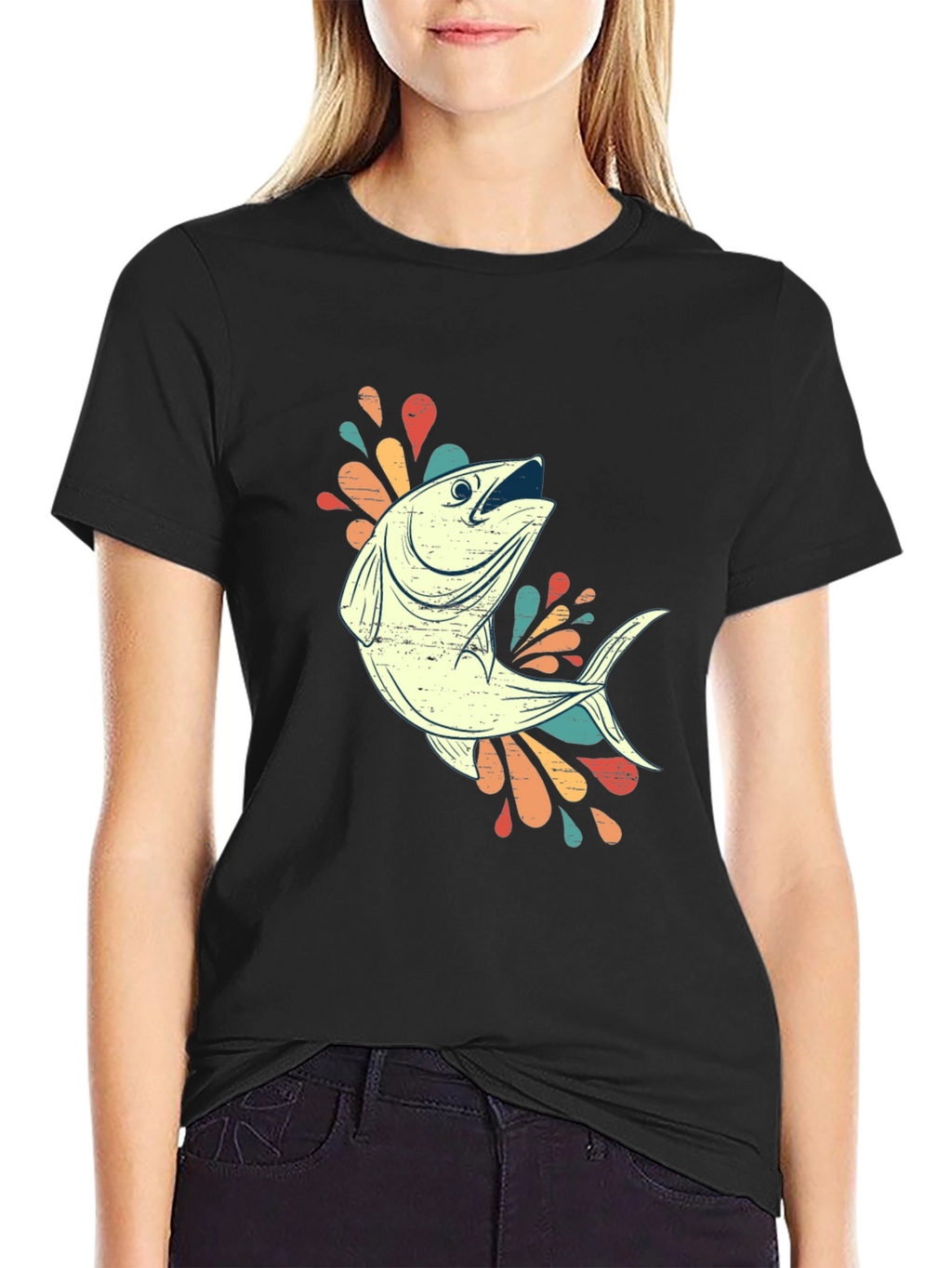 Retro Fishing Tee - Black Cotton Blend
