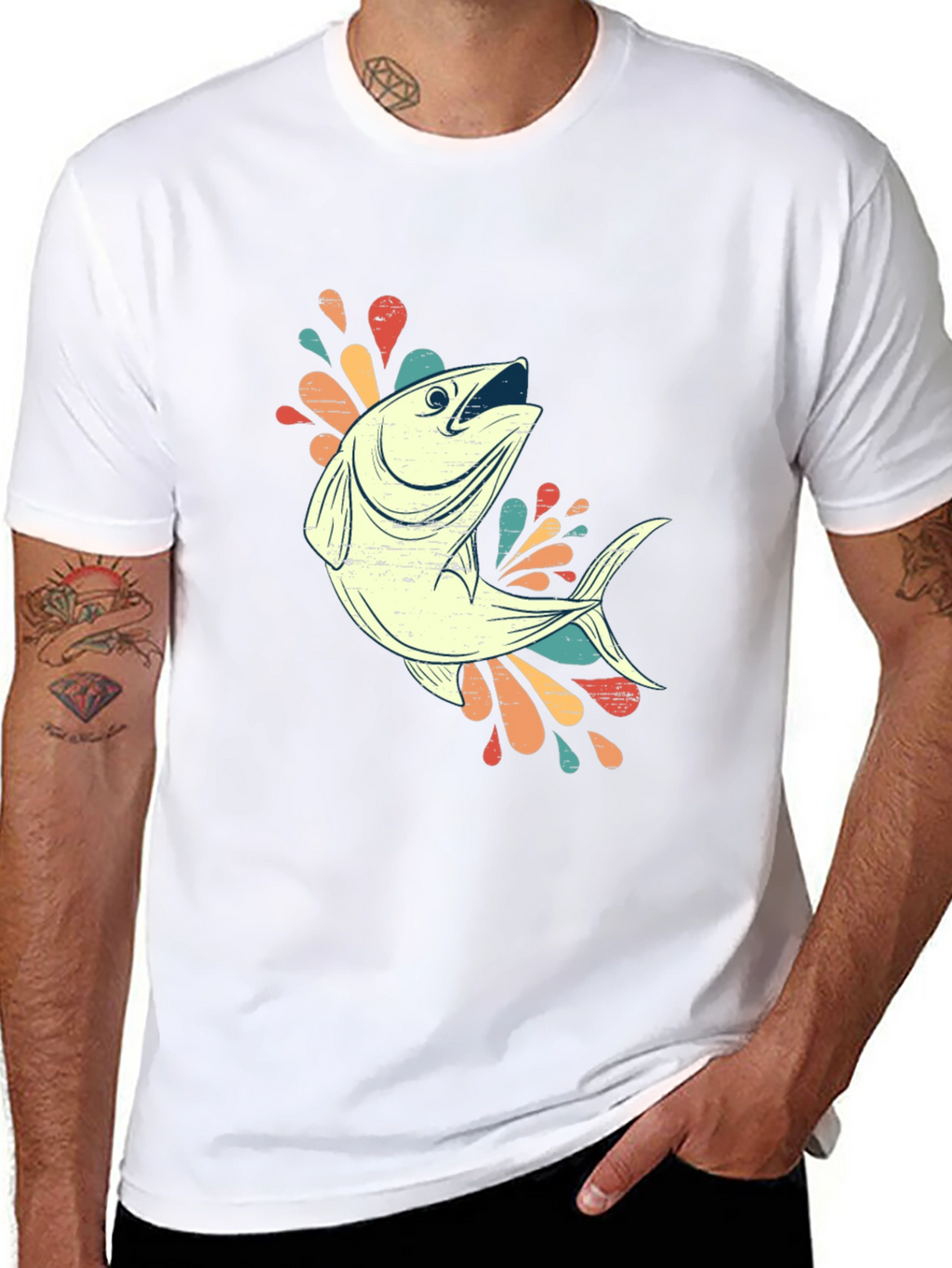 Retro Fishing Tee - Black Cotton Blend