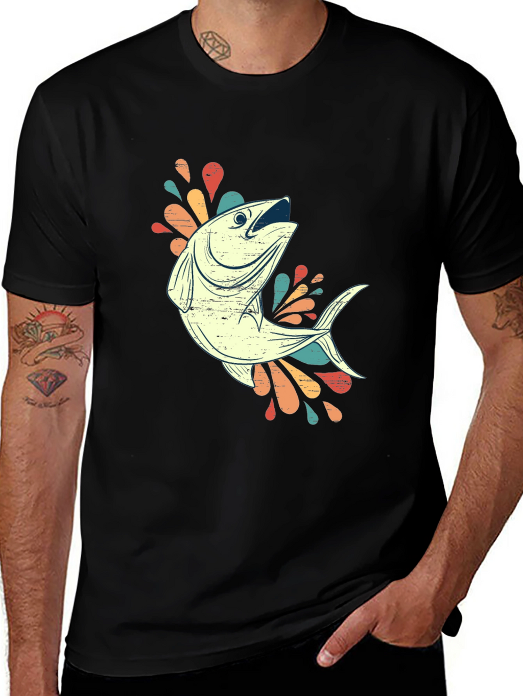 Retro Fishing Tee - Black Cotton Blend