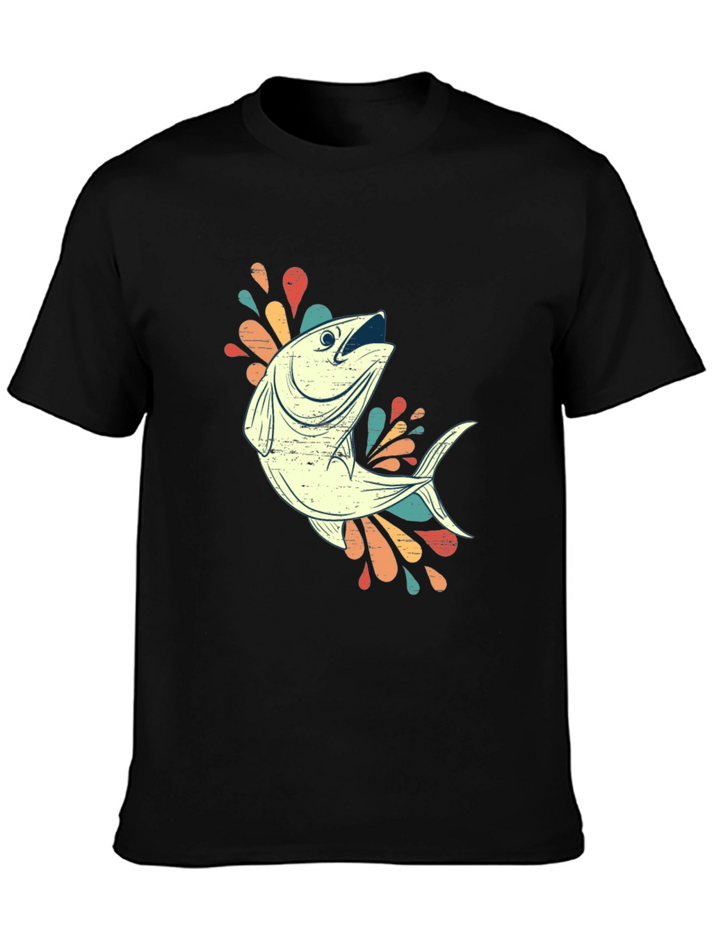 Retro Fishing Tee - Black Cotton Blend