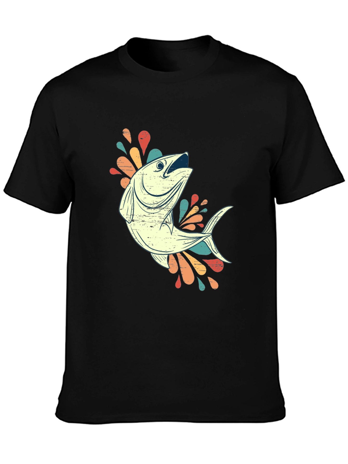 Retro Fishing Tee - Black Cotton Blend