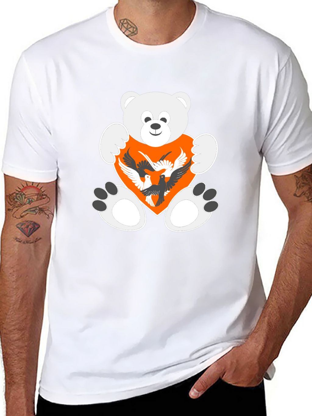 Teddy Bear Heart Birds Graphic Tee
