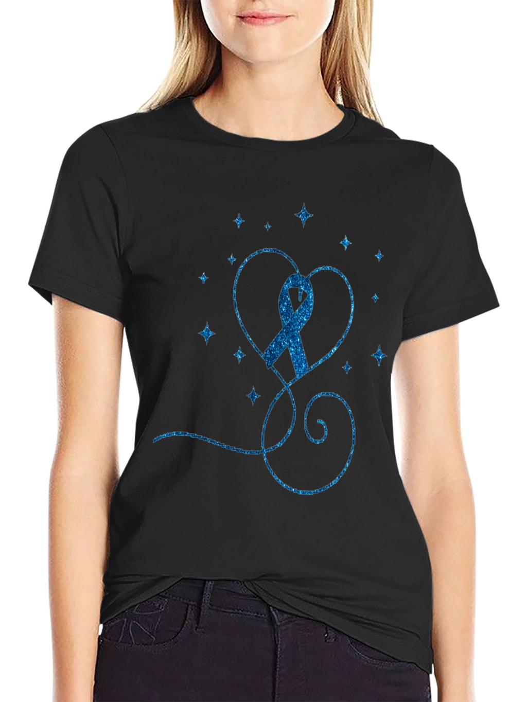 Blue Ribbon Heart Graphic Tee - Awareness Shirt