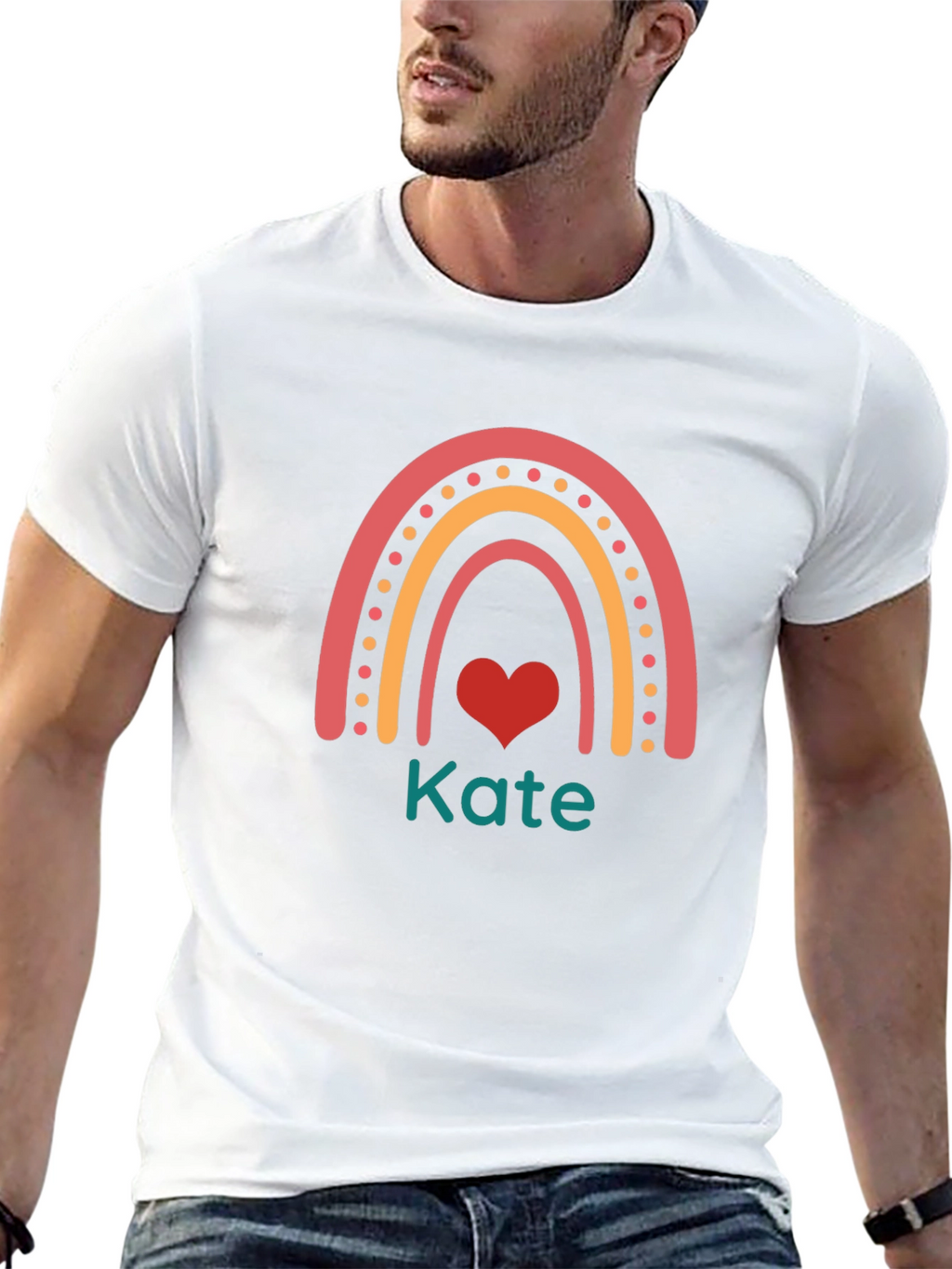 Rainbow Heart Kate T-Shirt - Custom Name Tee