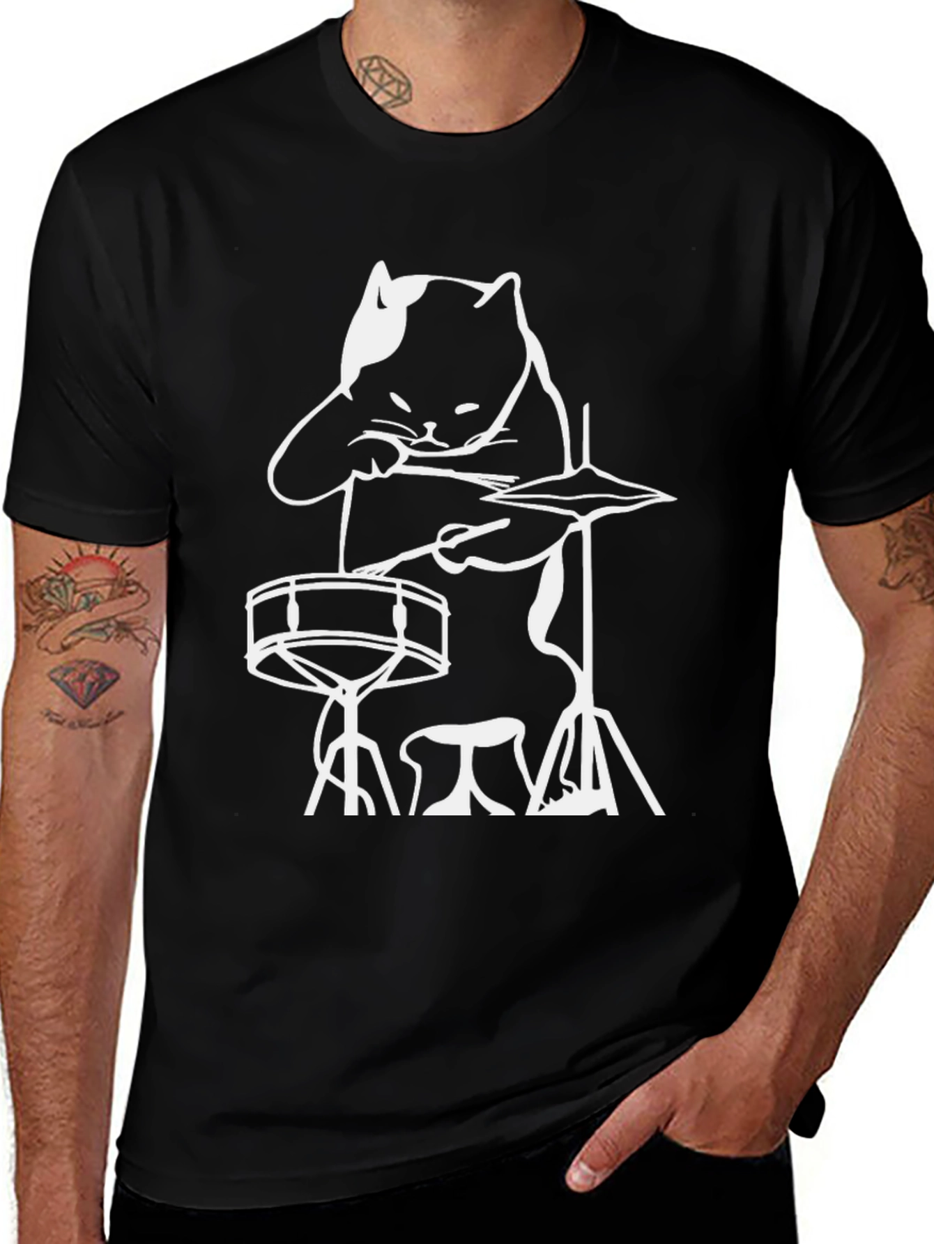 Cat Drummer T-Shirt - Rock and Roll Cool!