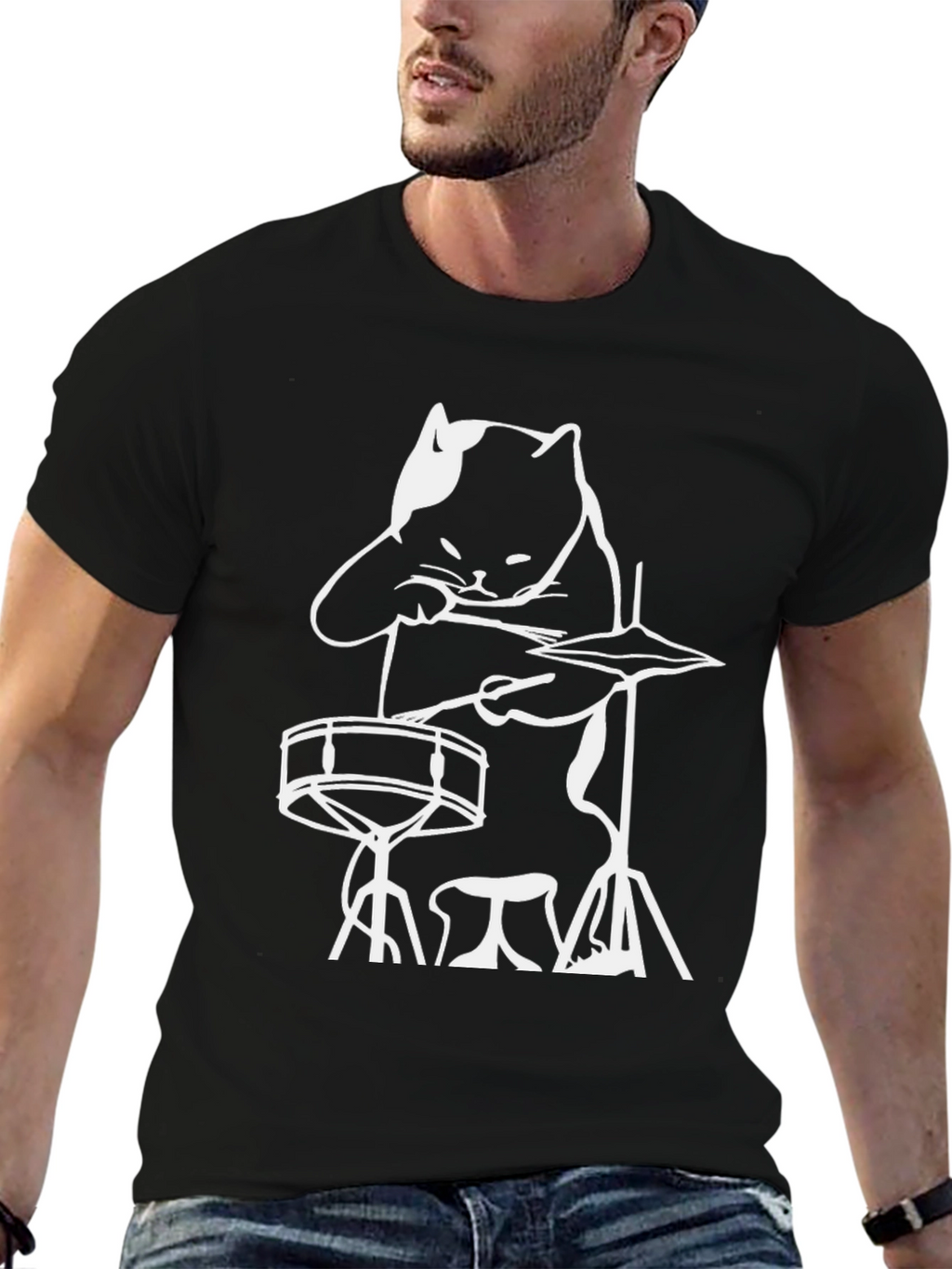 Cat Drummer T-Shirt - Rock and Roll Cool!