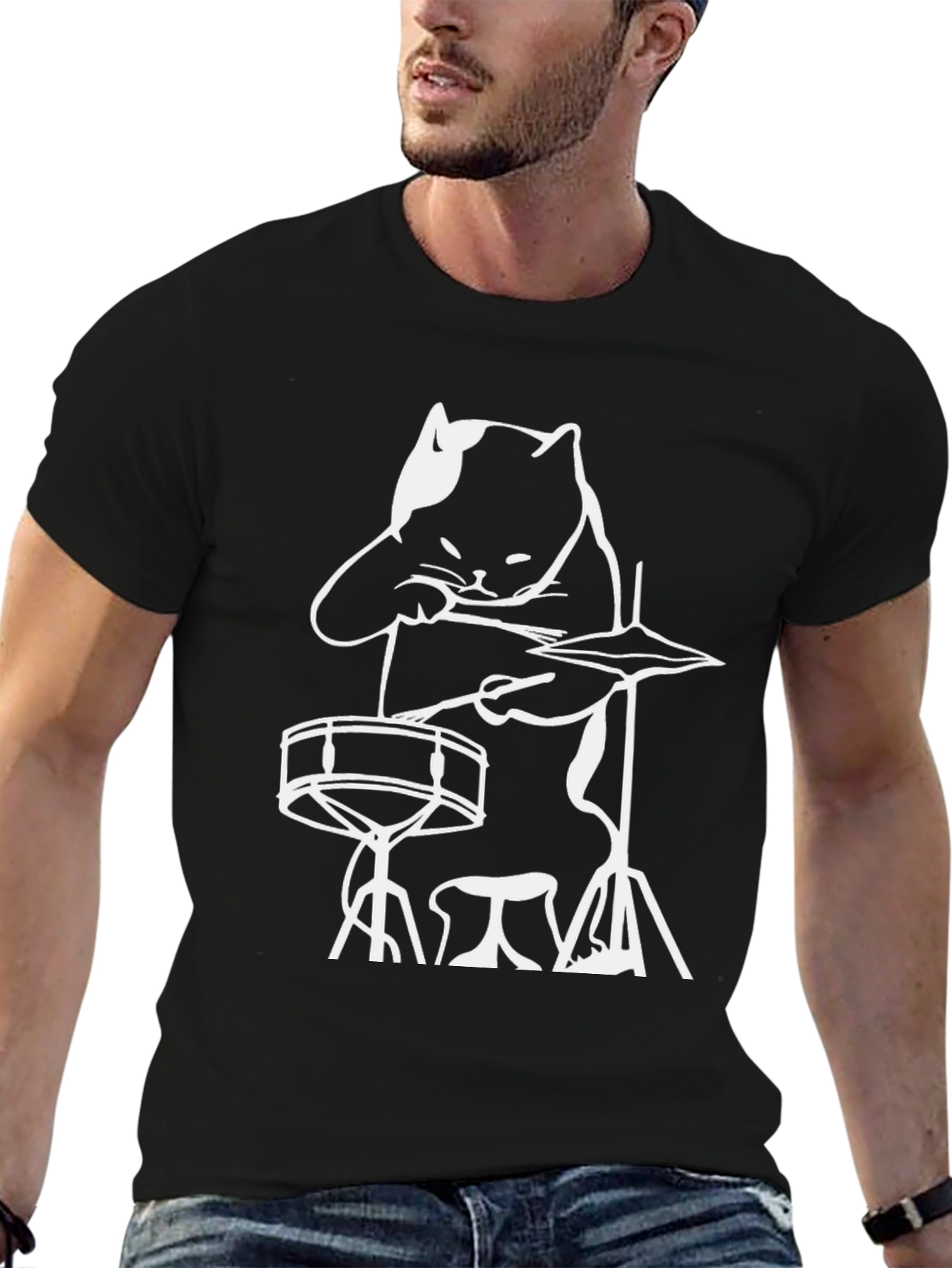 Cat Drummer T-Shirt - Rock and Roll Cool!