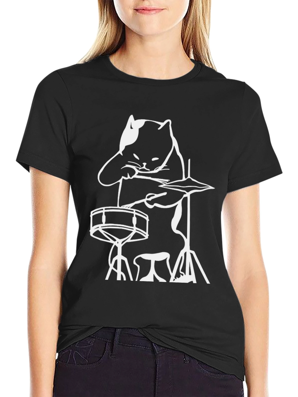 Cat Drummer T-Shirt - Rock and Roll Cool!