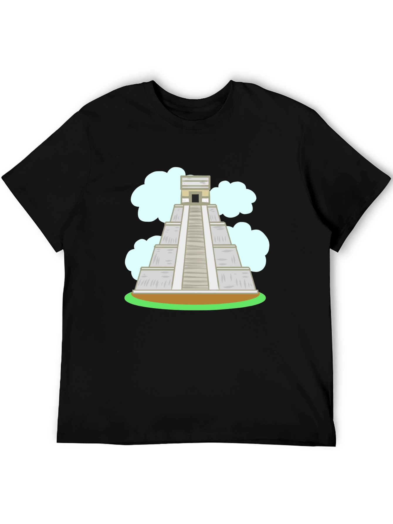 Mayan Pyramid Graphic Tee - Black Cotton T-Shirt
