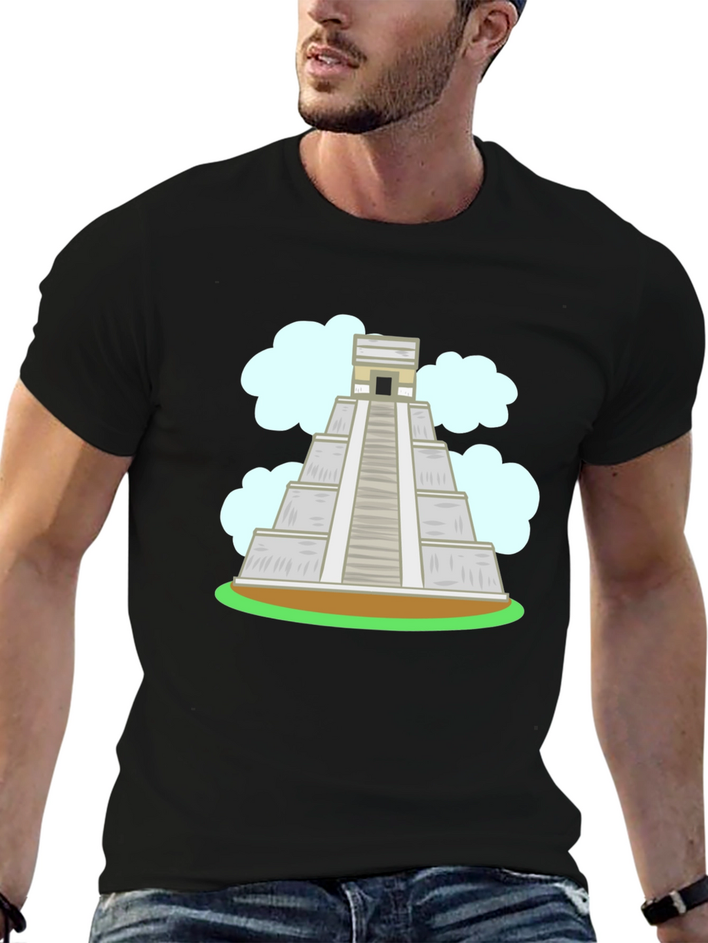 Mayan Pyramid Graphic Tee - Black Cotton T-Shirt