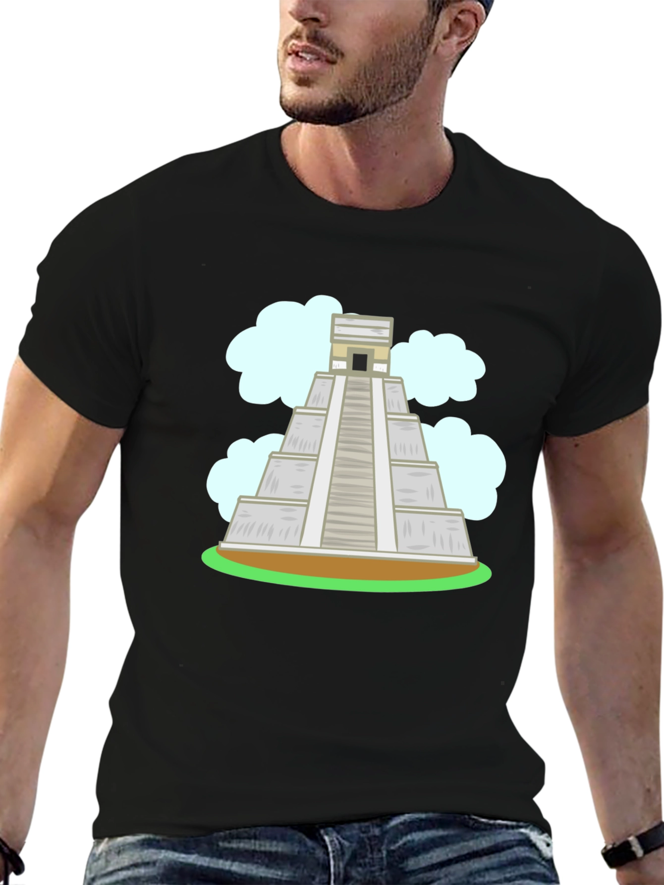 Mayan Pyramid Graphic Tee - Black Cotton T-Shirt