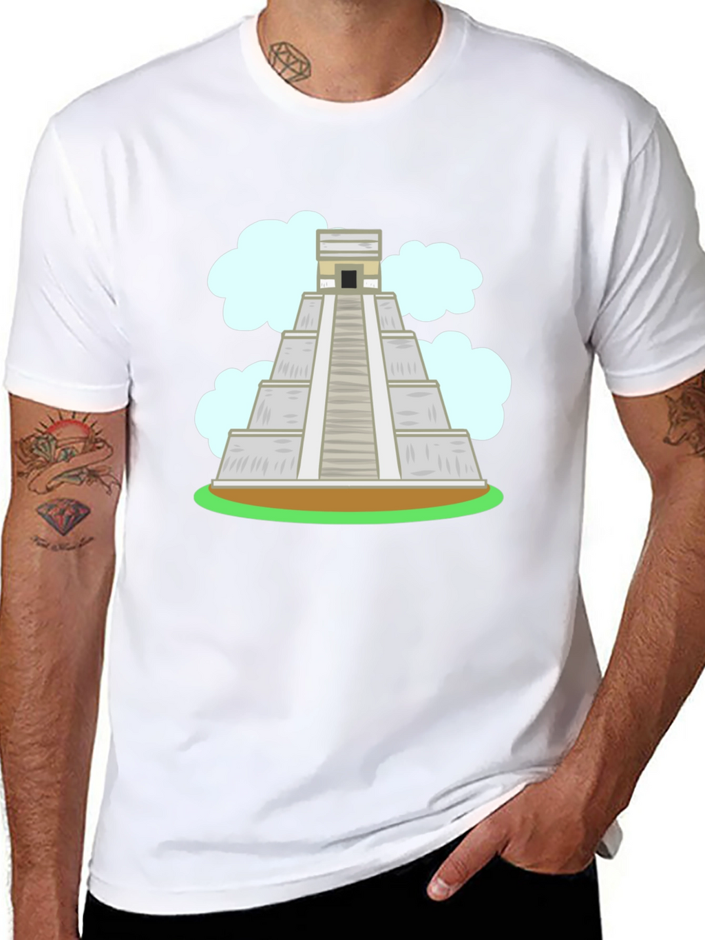 Mayan Pyramid Graphic Tee - Black Cotton T-Shirt