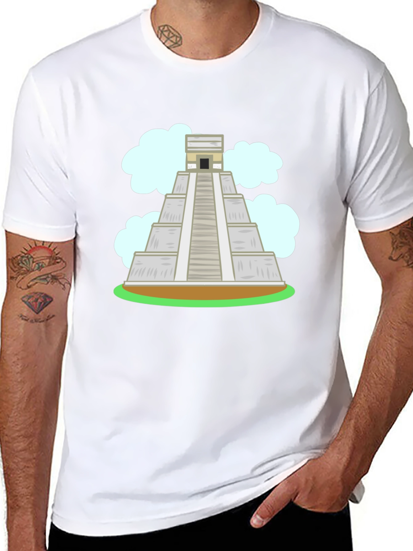 Mayan Pyramid Graphic Tee - Black Cotton T-Shirt