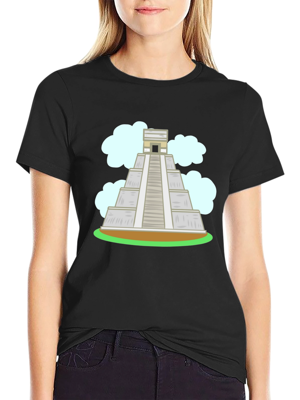 Mayan Pyramid Graphic Tee - Black Cotton T-Shirt