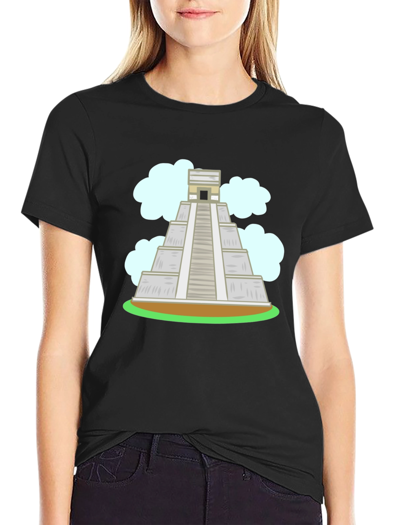 Mayan Pyramid Graphic Tee - Black Cotton T-Shirt