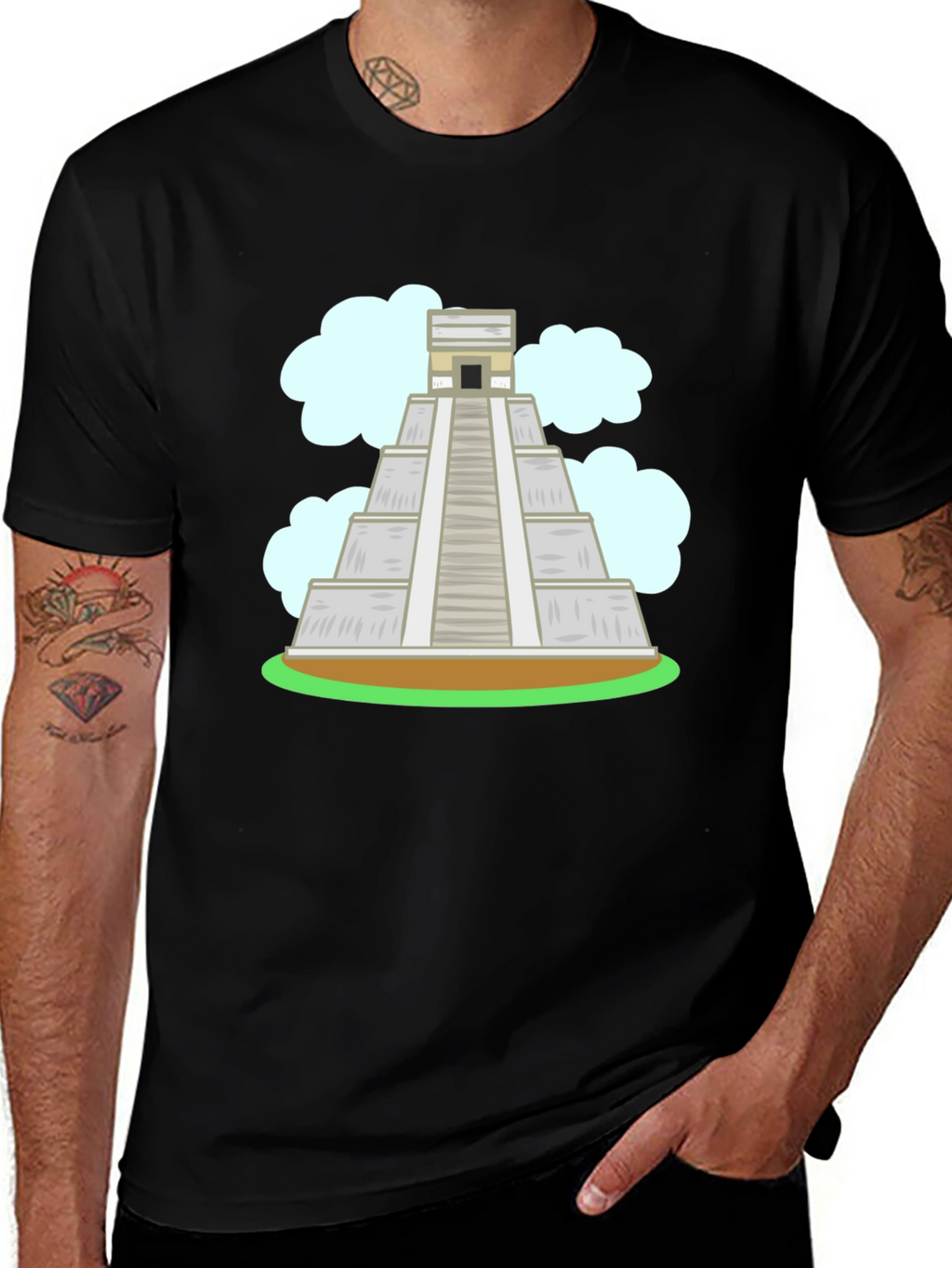 Mayan Pyramid Graphic Tee - Black Cotton T-Shirt