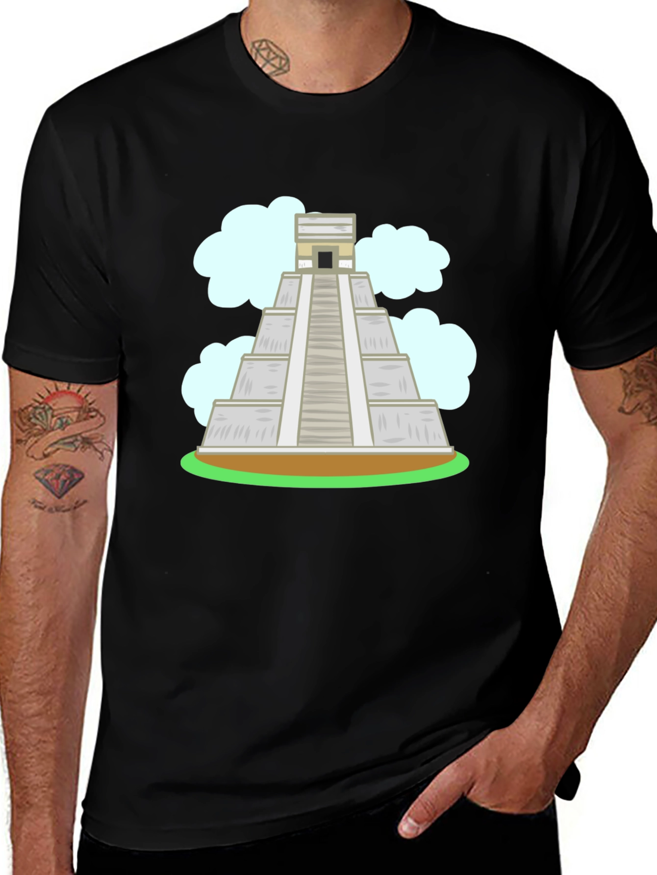 Mayan Pyramid Graphic Tee - Black Cotton T-Shirt