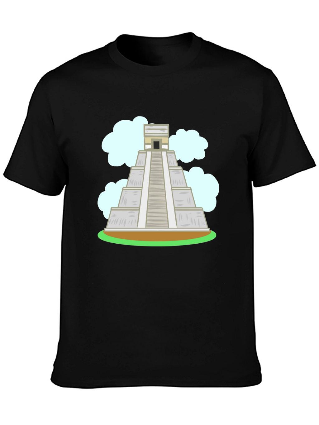 Mayan Pyramid Graphic Tee - Black Cotton T-Shirt