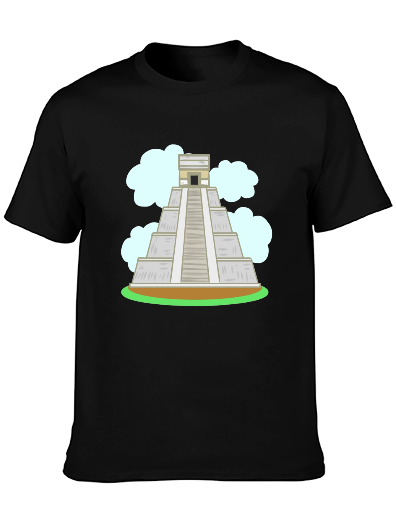 Mayan Pyramid Graphic Tee - Black Cotton T-Shirt