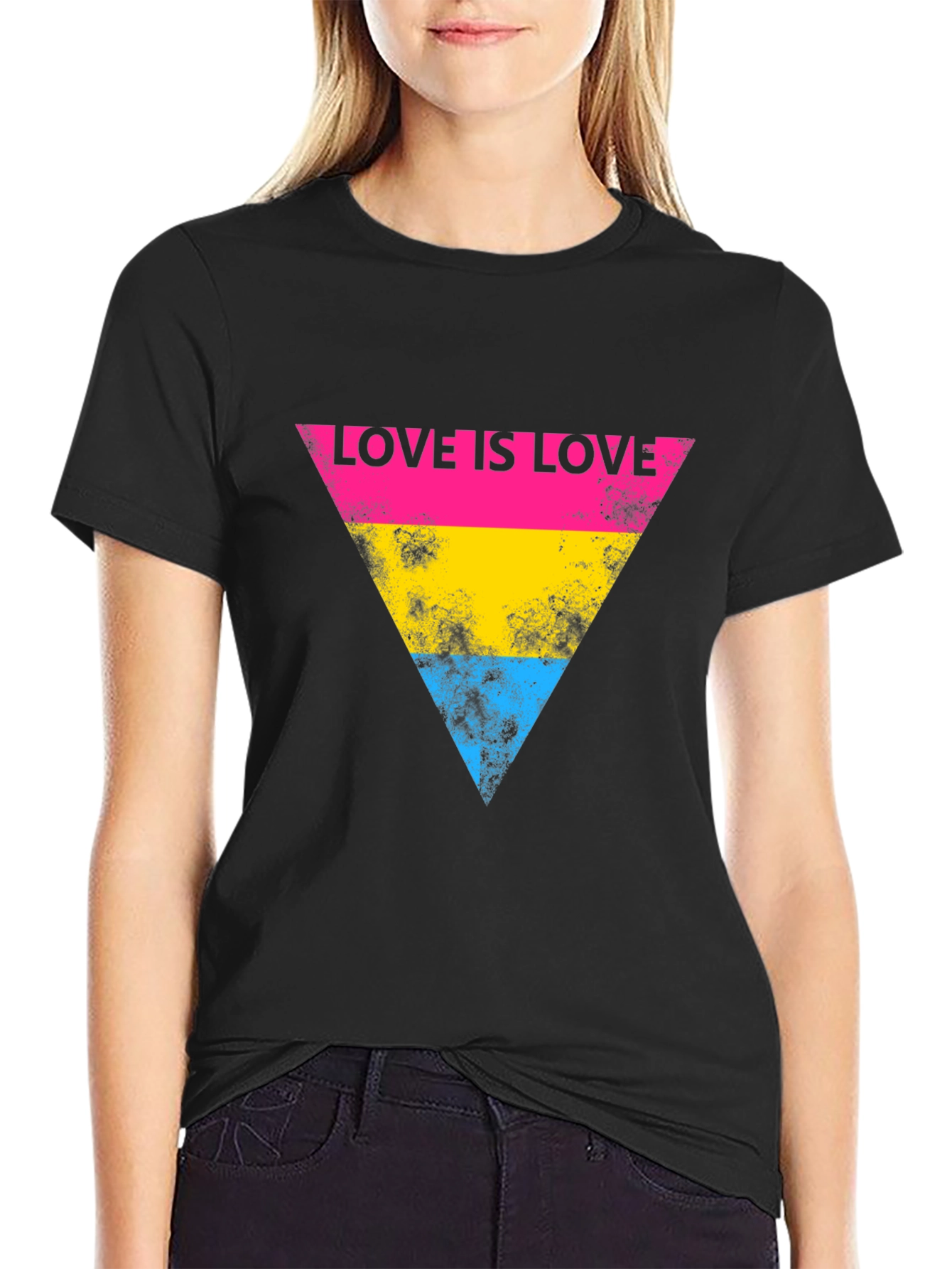 Love is Love LGBTQ Pride Pansexual Flag Triangle Black T-Shirt
